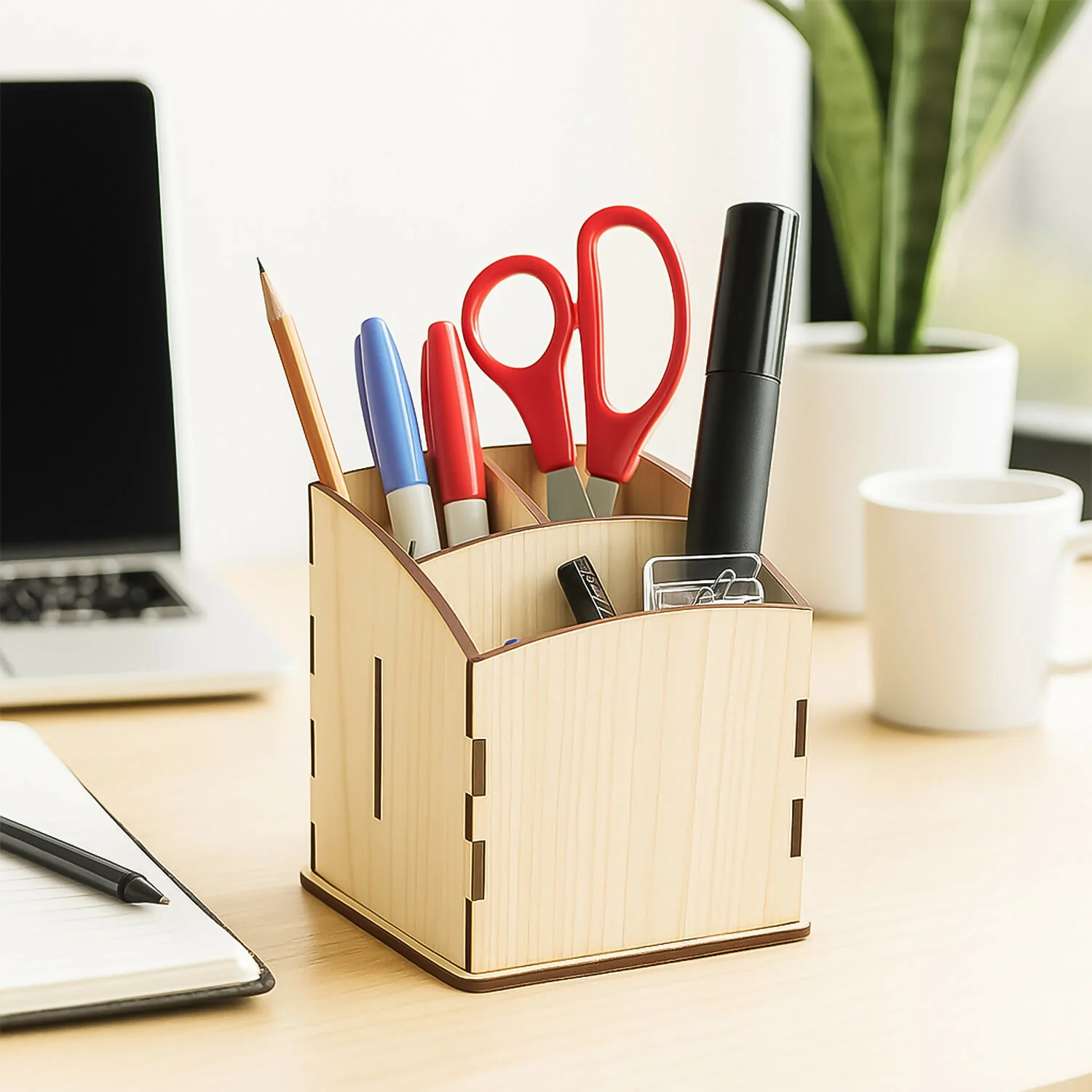 Khyati Wooden Pen Stand – Cube Shape Desk Organizer with Multi-Section Storage - Image 3