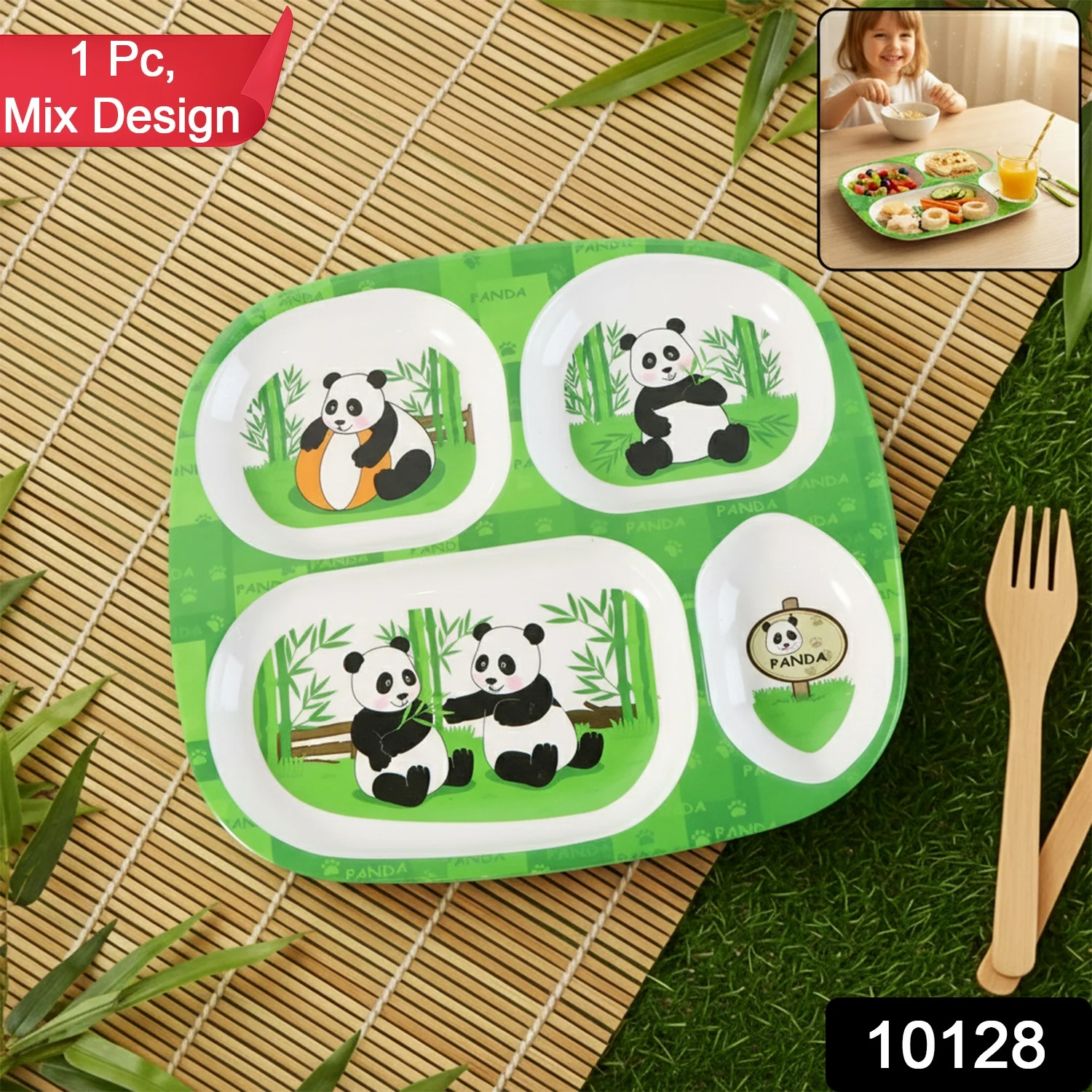 Kids 4-Compartment Melamine Partition Plate (1 Pc / 24×22 Cm) - Image 2