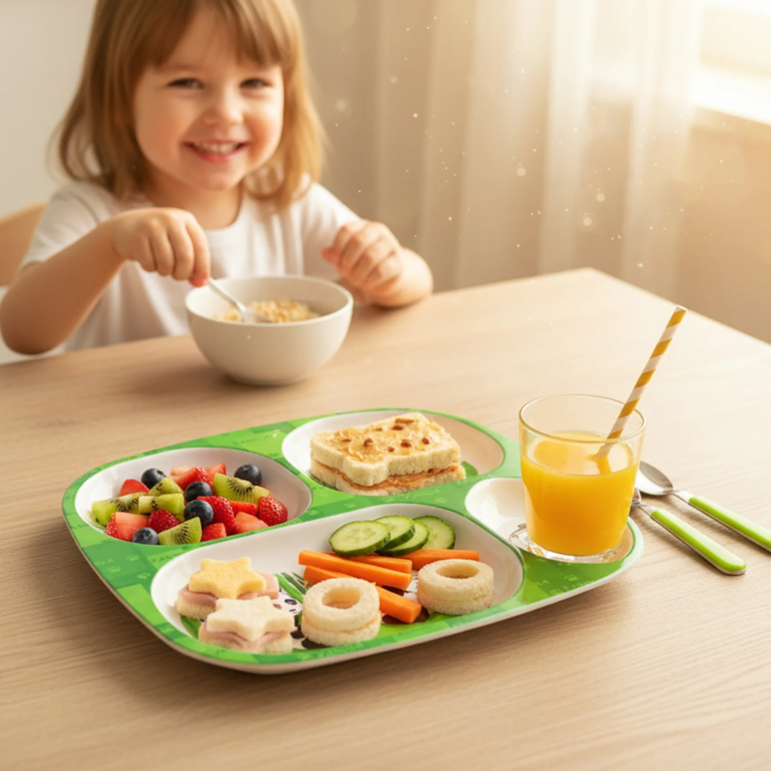 Kids 4-Compartment Melamine Partition Plate (1 Pc / 24×22 Cm) - Image 3