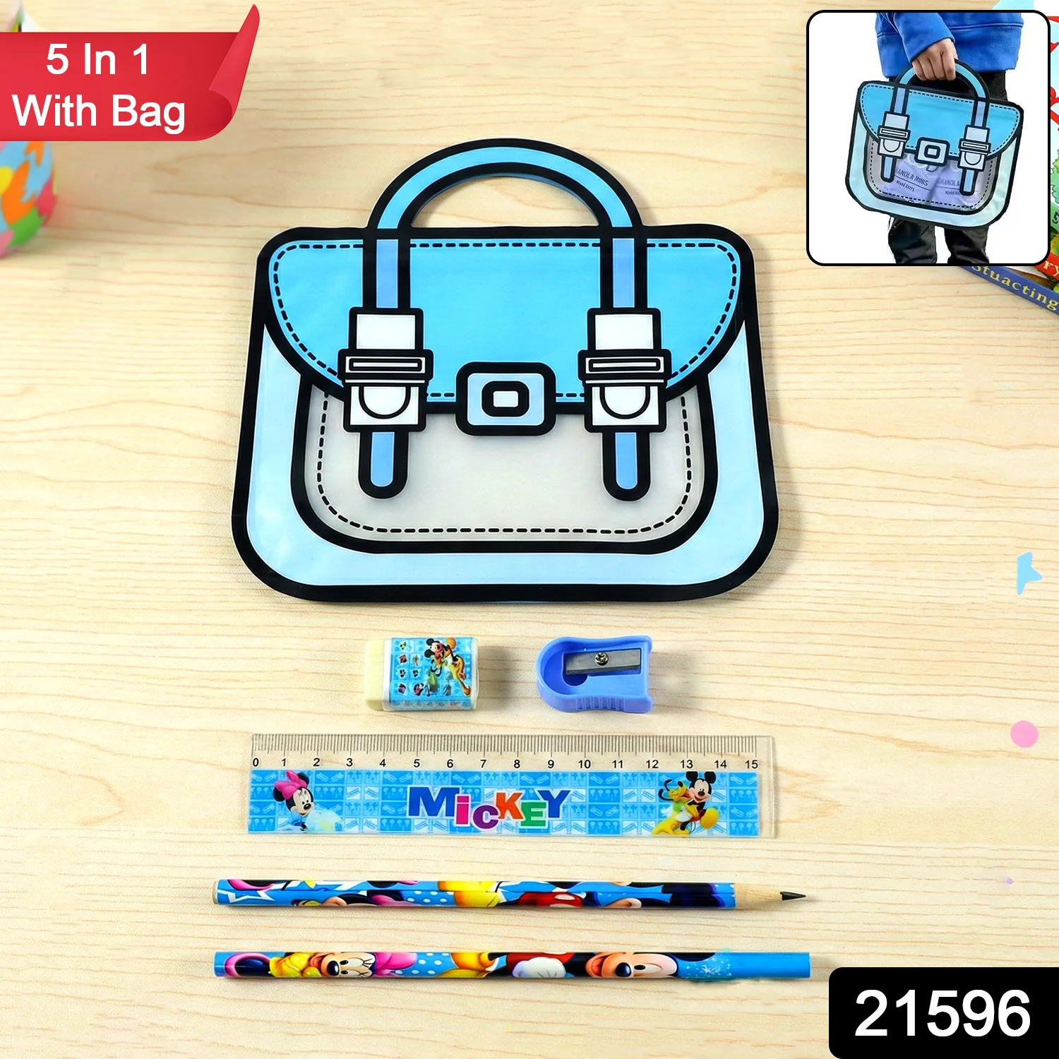 Kids 5 in 1 Stationery Kit with Cartoon Style Carry Bag - Image 2