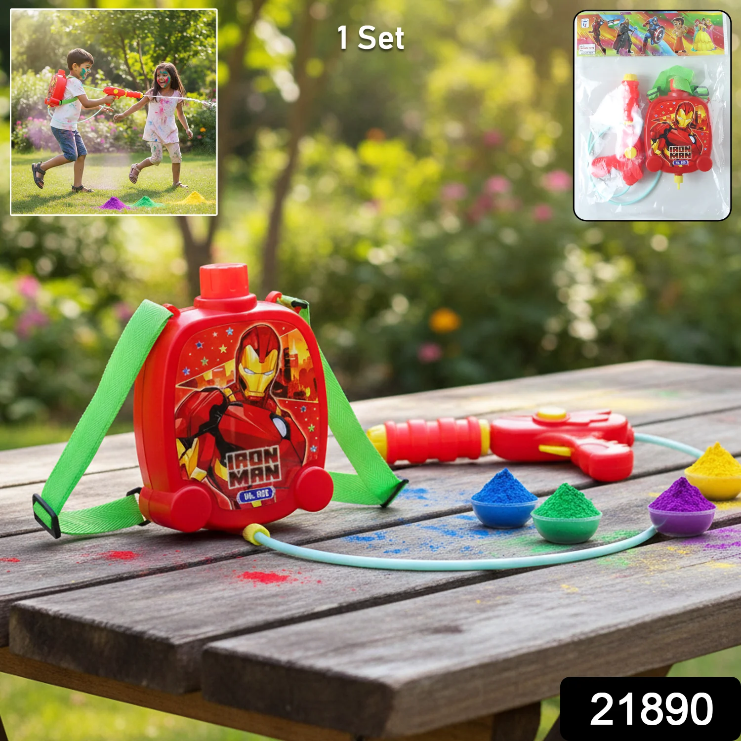Kids Backpack Style Water Gun with Tank and Pipe Set, Pichkari (1 Set) - Image 2