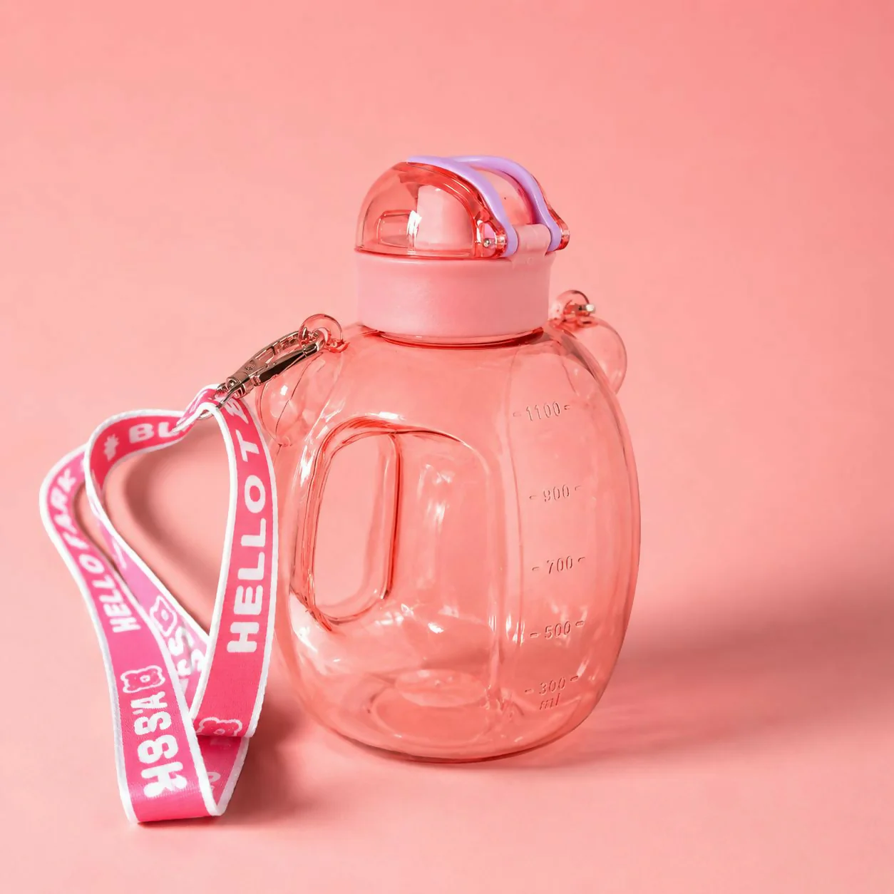 Kids Bear Shape Water Bottle with Straw & Adjustable Sling Strap - Image 2
