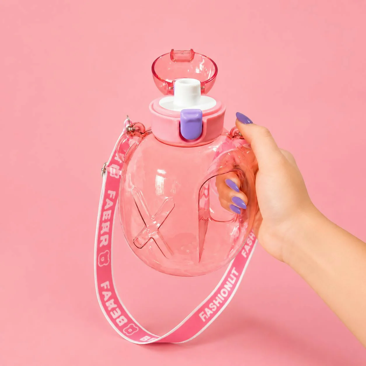 Kids Bear Shape Water Bottle with Straw & Adjustable Sling Strap - Image 3