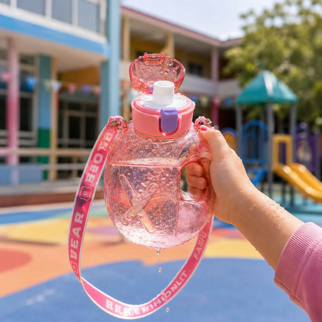 Kids Bear Shape Water Bottle with Straw & Adjustable Sling Strap - Image 5