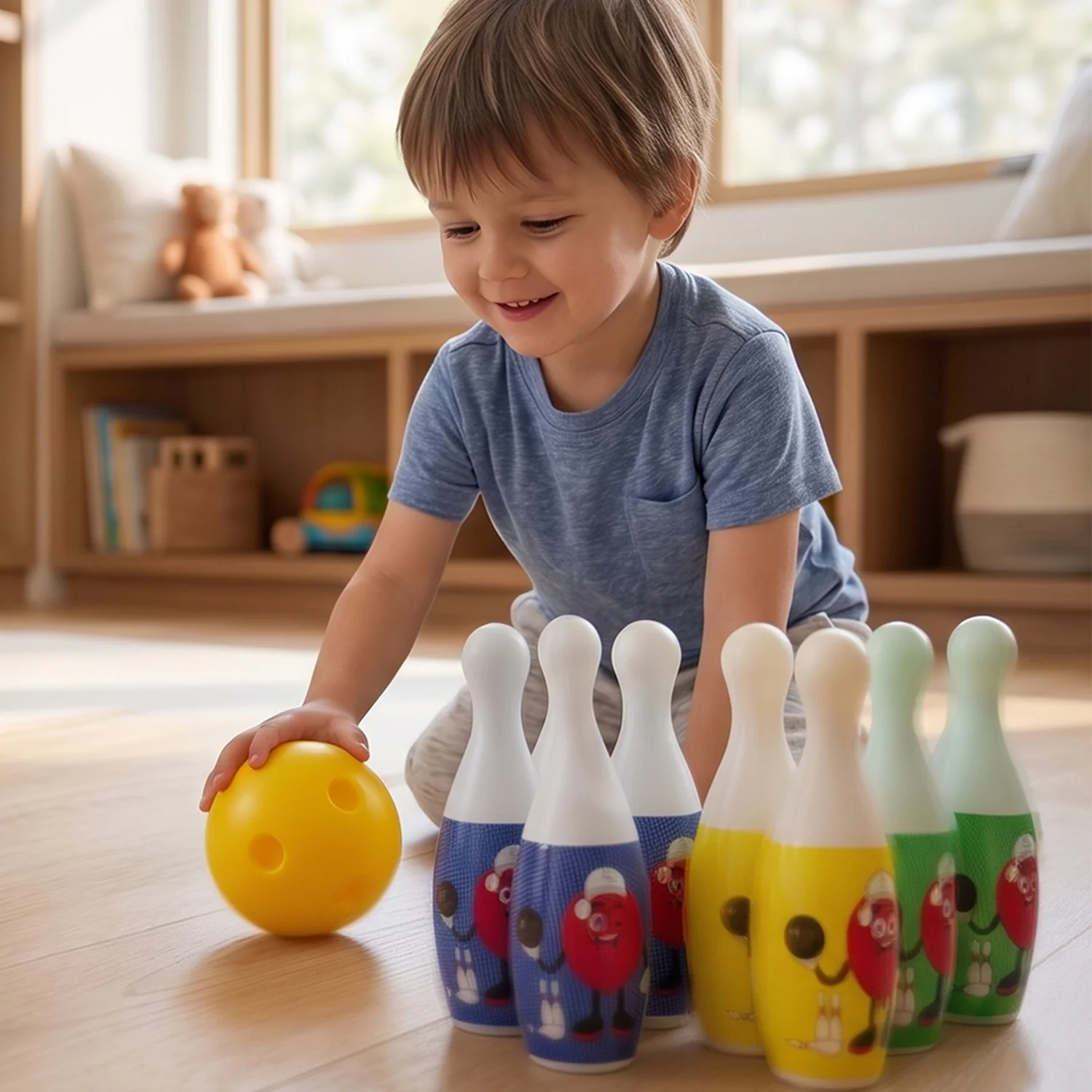 Kids Bowling Set with 6 Colorful Pins and 2 Balls (1 Set) - Image 5