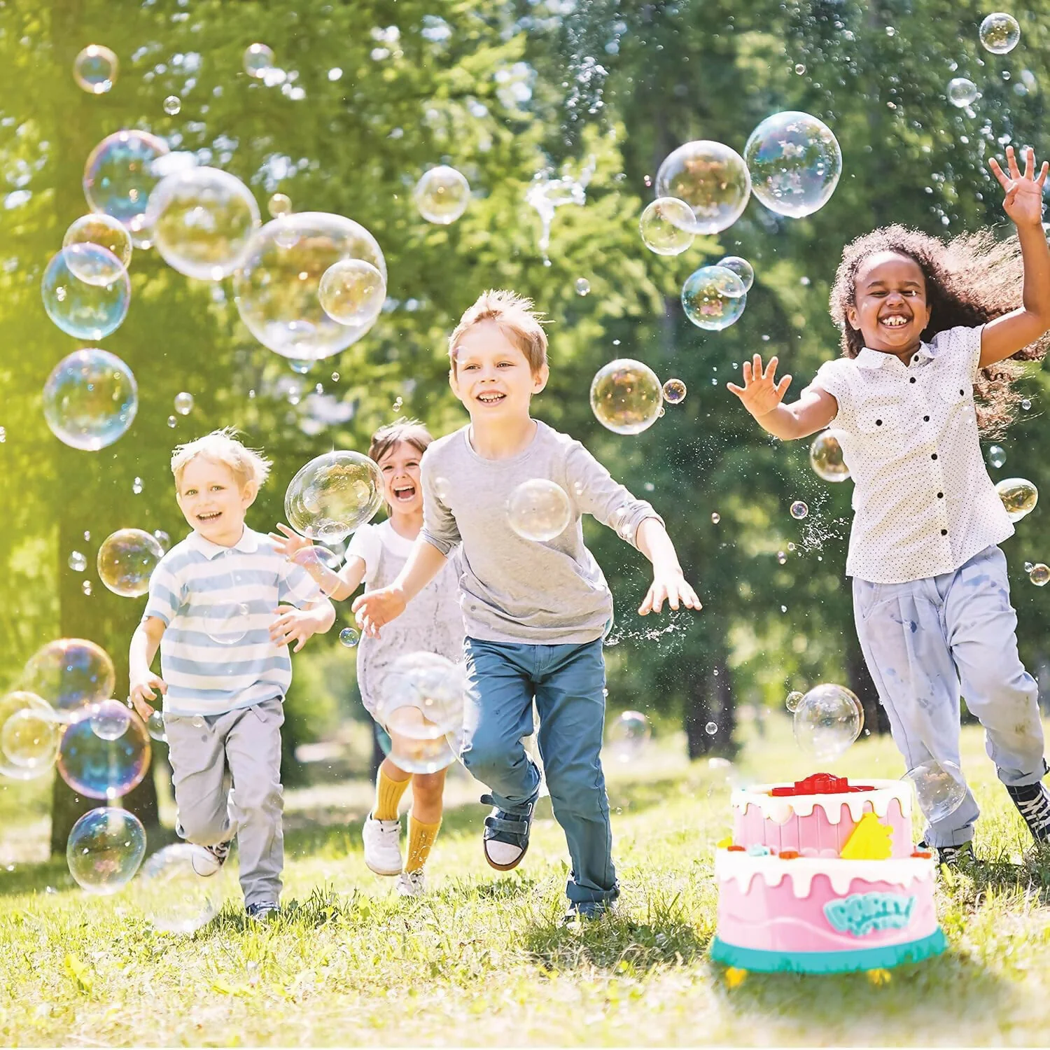 Kids Bubble Cake Toy Automatic Bubble Maker Party Toy with Bubble Liquid Bottle - Image 3