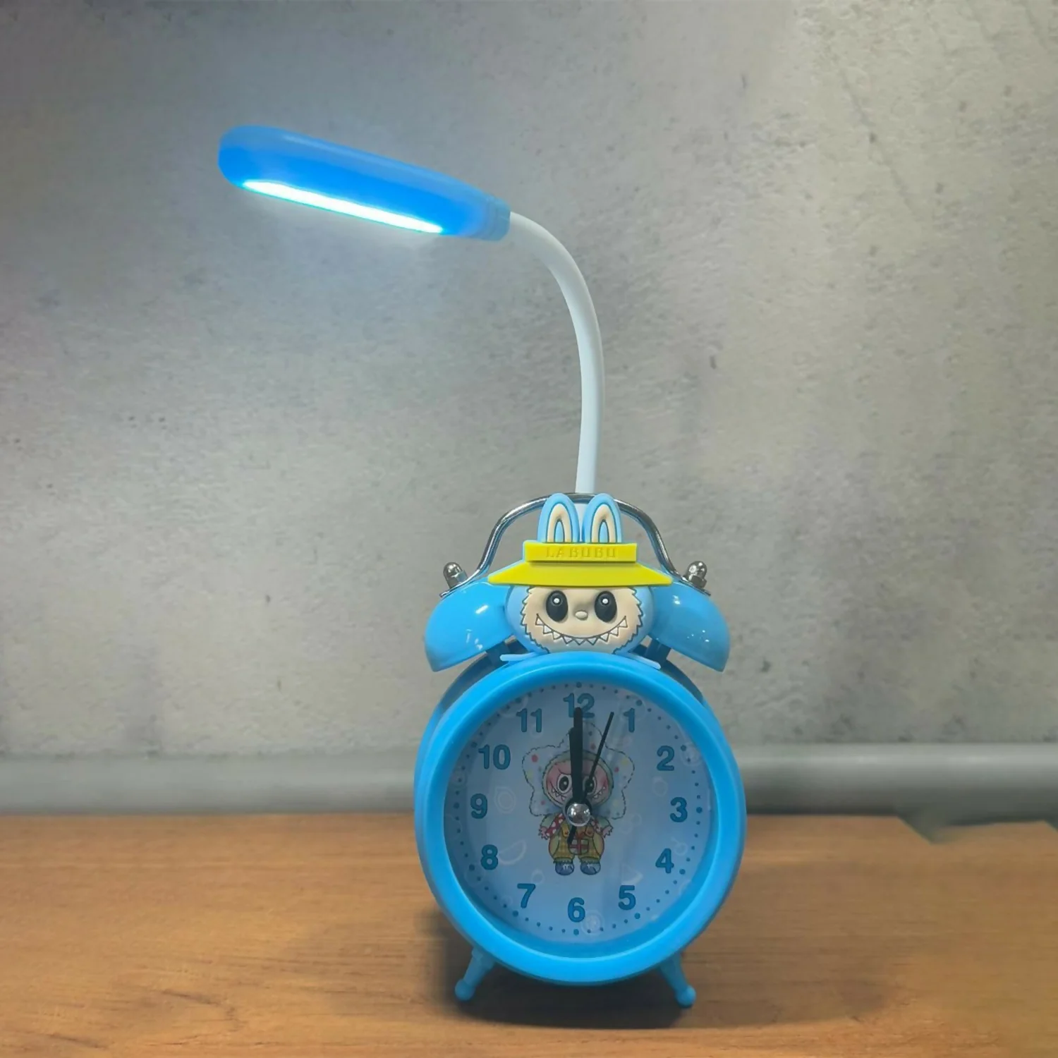 Kids Cartoon Blue Alarm Clock with LED Reading Lamp | Cute Rabbit Design, Dual Bell Analog Table Clock with Night Light, Adjustable LED Arm Lamp for Kids Bedroom, Study Table & Birthday Gift - Image 4