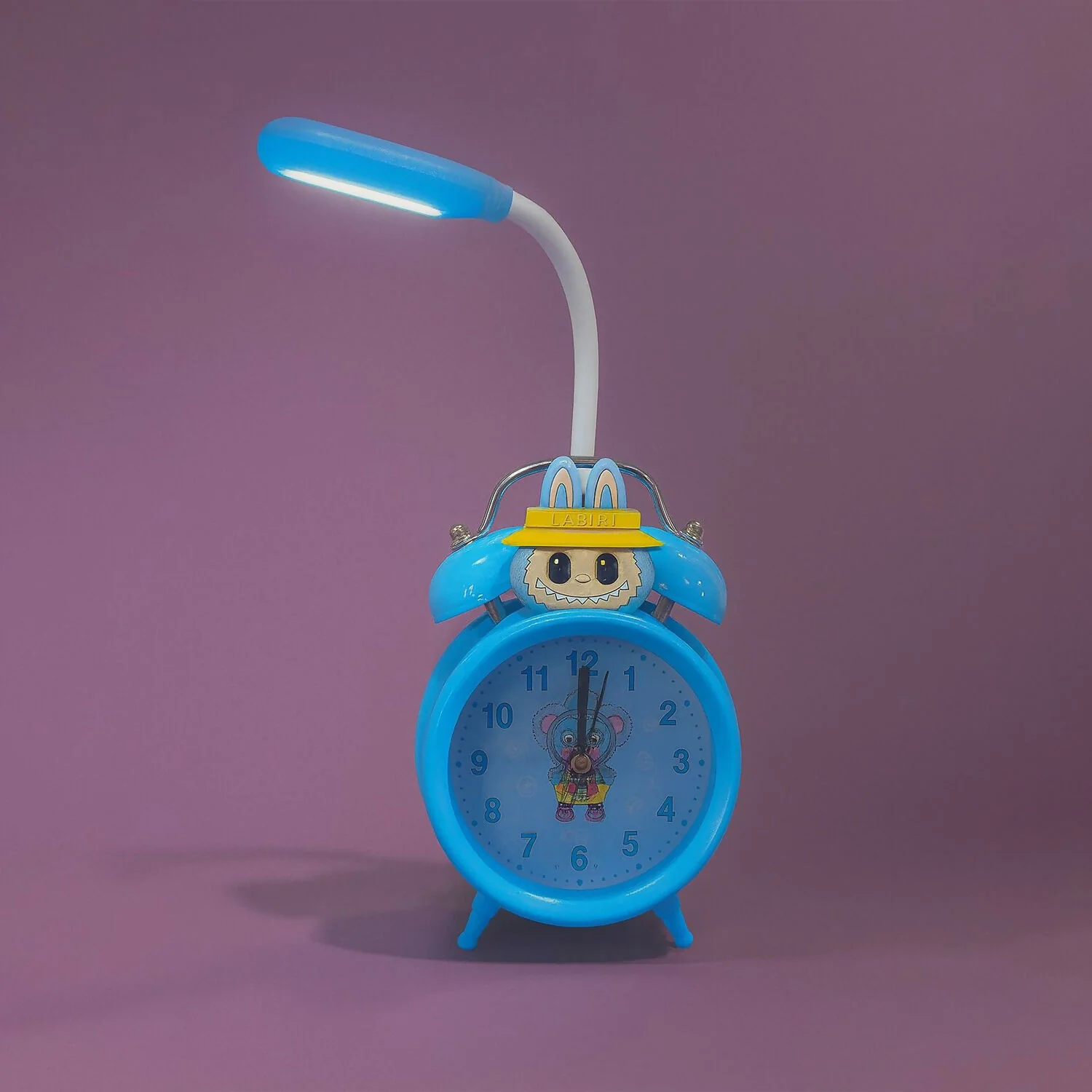Kids Cartoon Blue Alarm Clock with LED Reading Lamp | Cute Rabbit Design, Dual Bell Analog Table Clock with Night Light, Adjustable LED Arm Lamp for Kids Bedroom, Study Table & Birthday Gift - Image 5