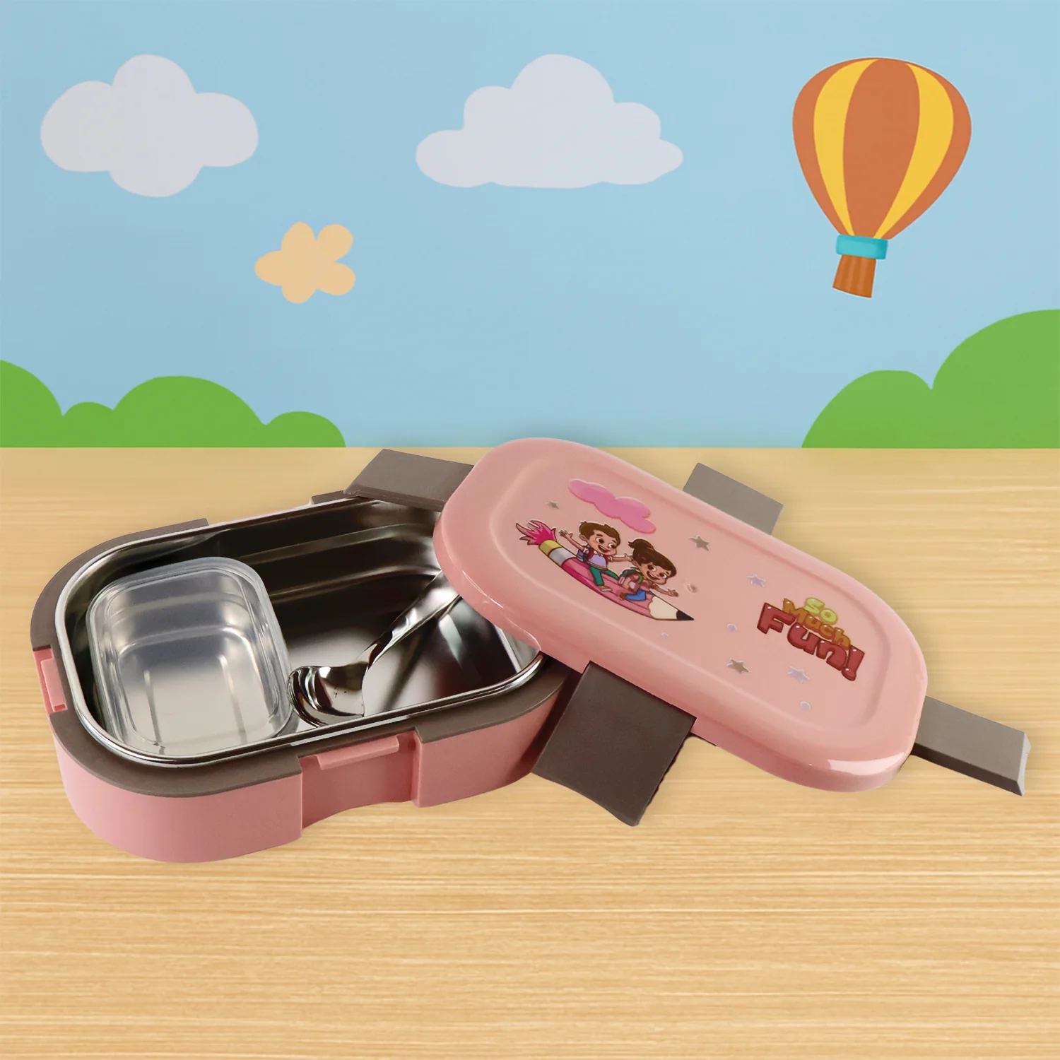 Kids Cartoon Lunch Box Set with Stainless-Steel Inner Tray (1 Set) - Image 3