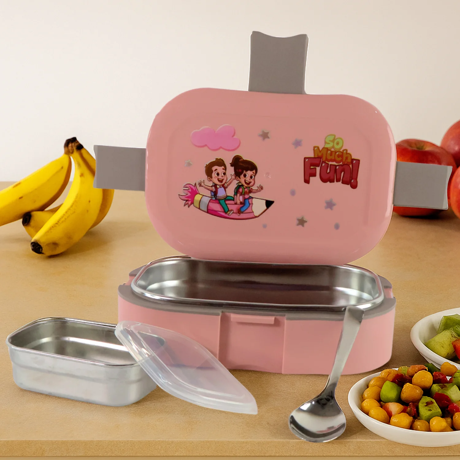 Kids Cartoon Lunch Box Set with Stainless-Steel Inner Tray (1 Set) - Image 4