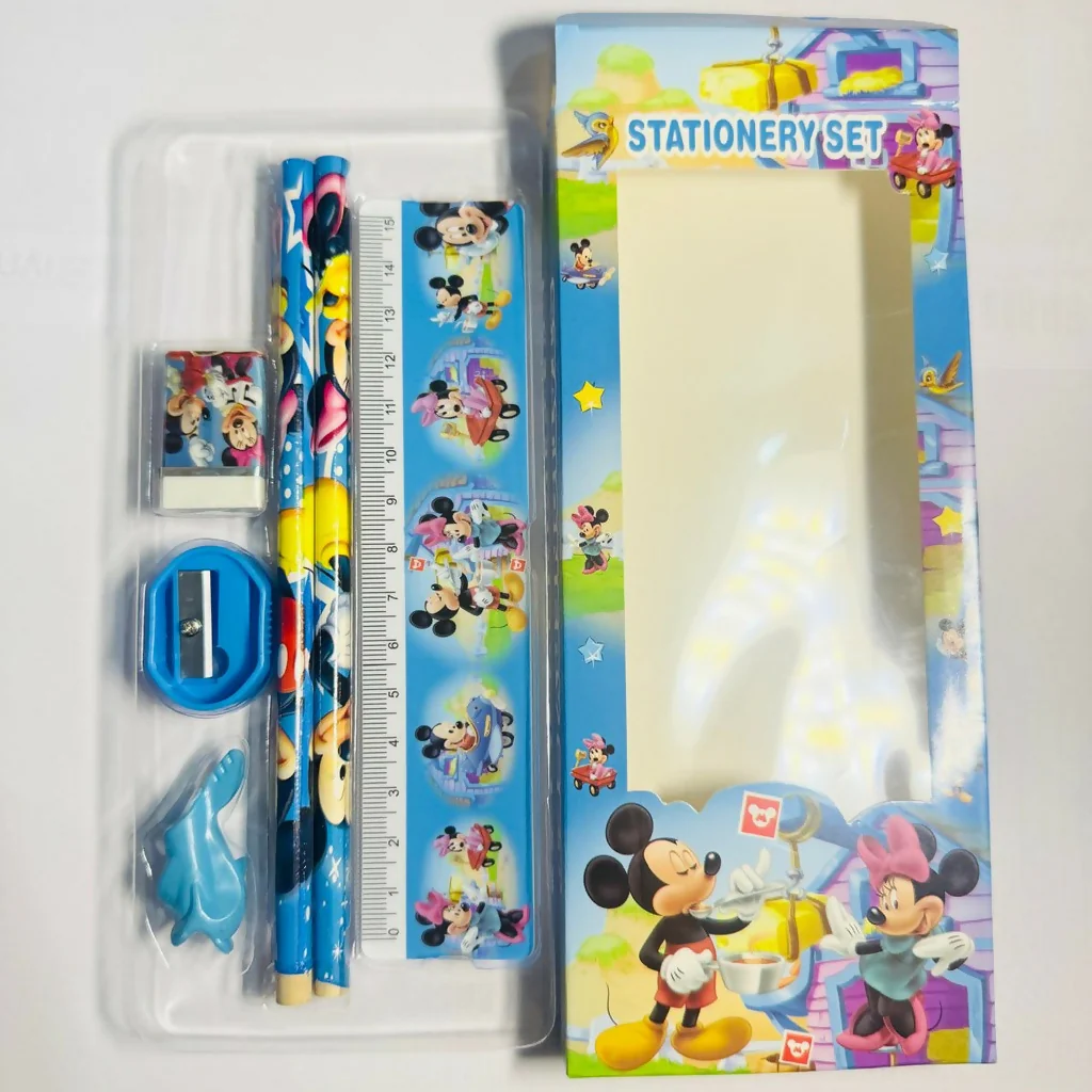 Kids Cartoon Stationery Set with 2 Pencils, Ruler, Eraser, Sharpener & Grip - Image 2
