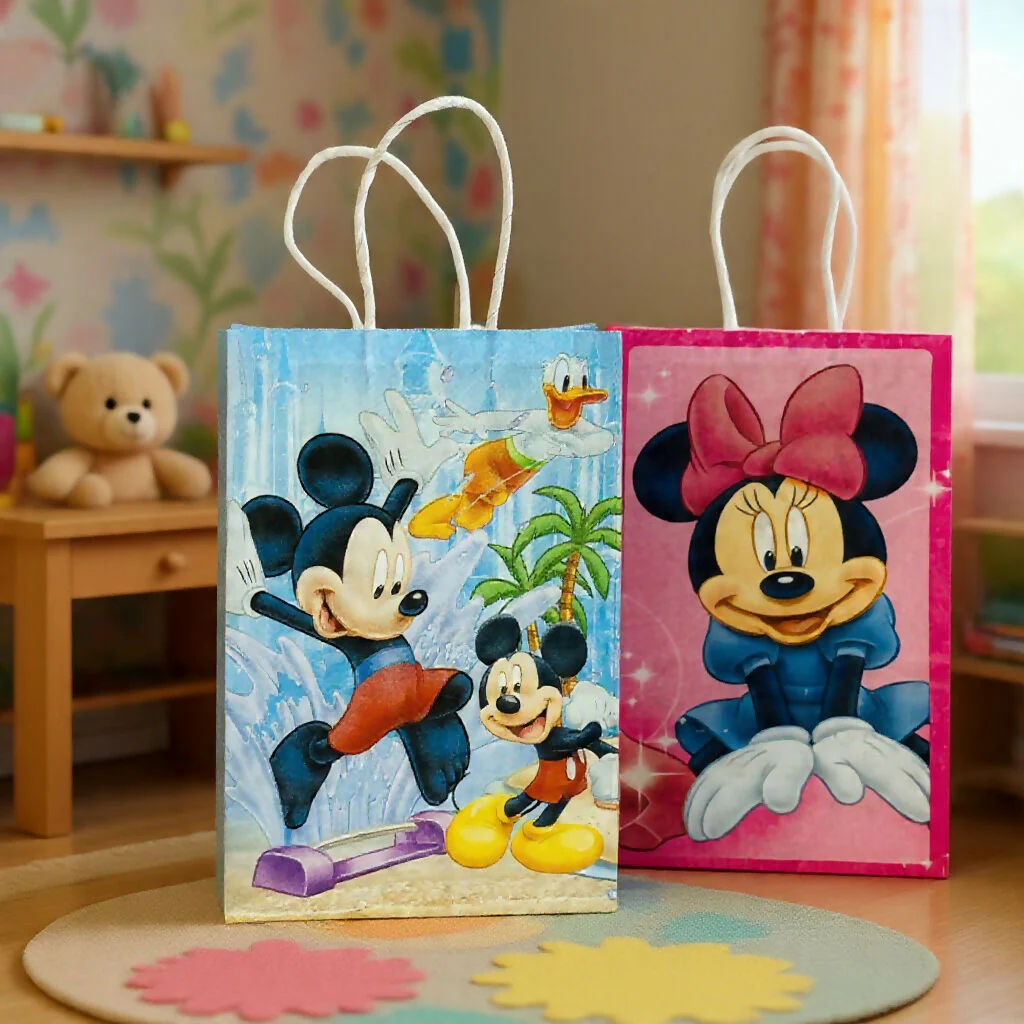 Kids Cartoon Theme Birthday Return Gift Paper Bags with Handles (Pack of 4) - Image 2