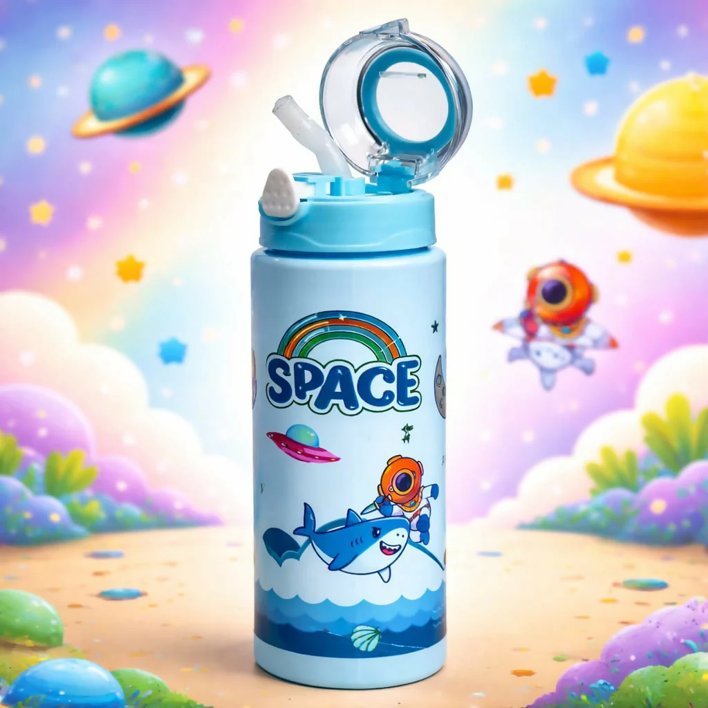 Kids Cartoon Water Bottle with Straw Leak Proof BPA Free Sipper (900 Ml) - Image 2
