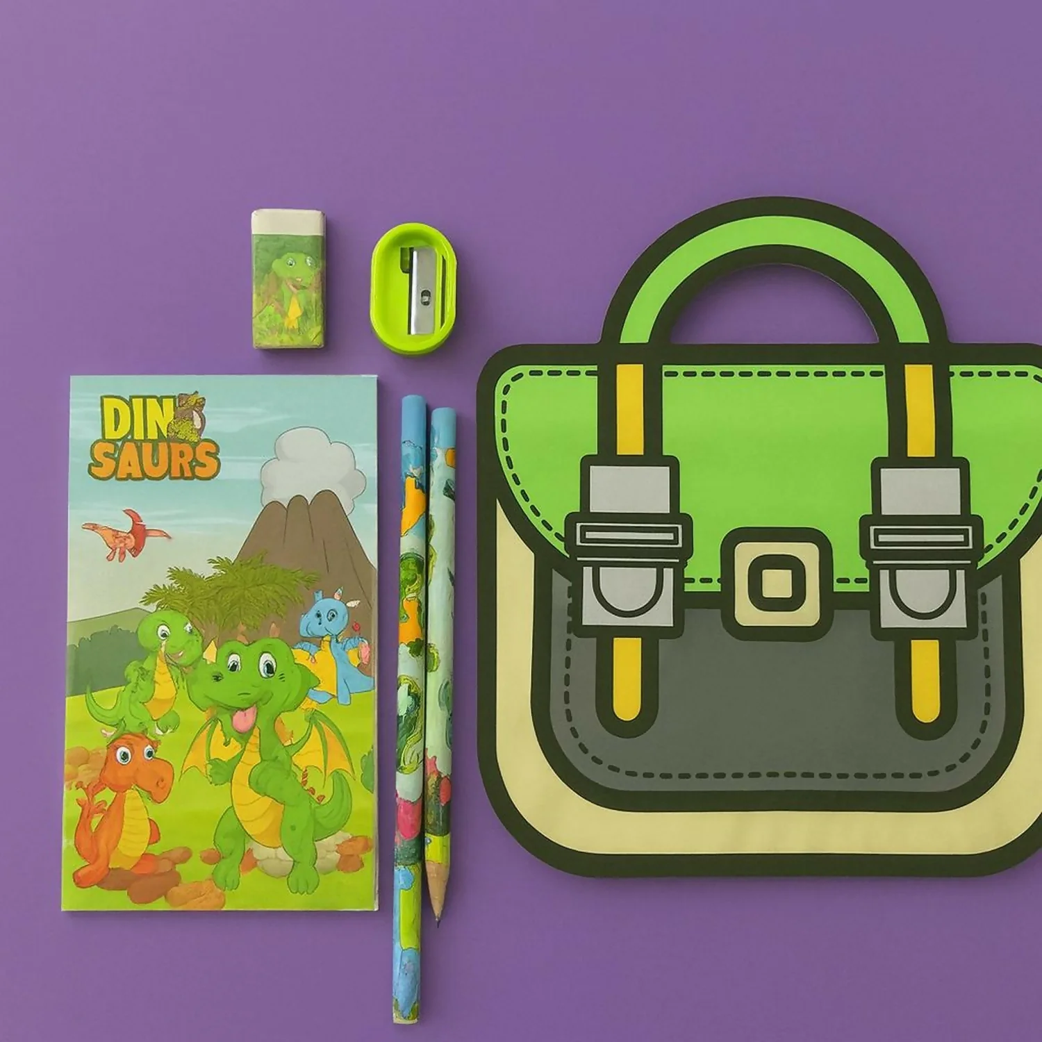 Kids Dinosaur Stationery Set with Notebook, Pencil, Eraser & Sharpener - Image 2