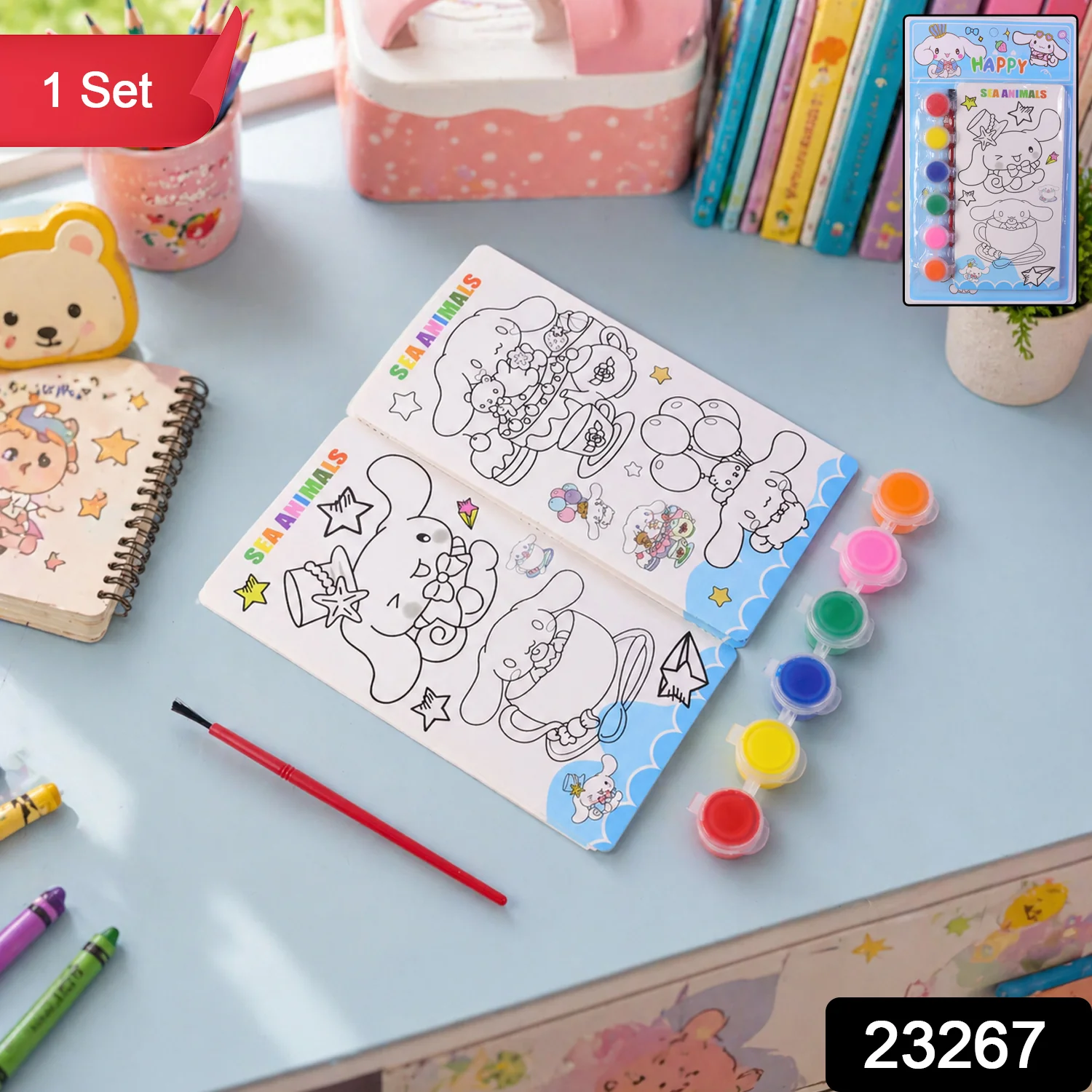 Kids DIY Colour Painting Kit with Cartoon Sketch Book (1 Set) - Image 2