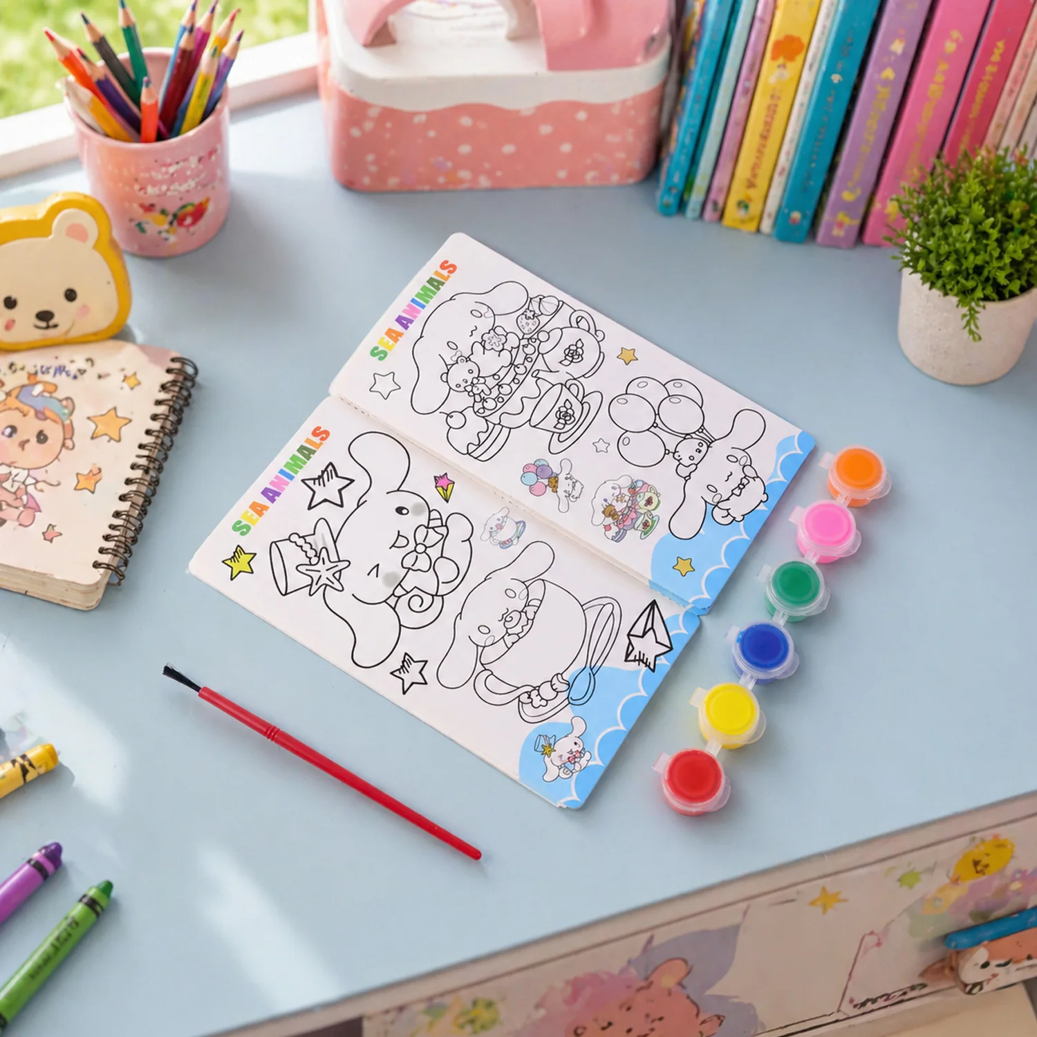 Kids DIY Colour Painting Kit with Cartoon Sketch Book (1 Set) - Image 3