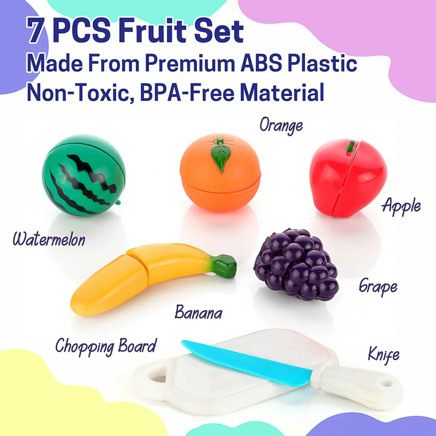 Kids Fruit Cutting Play Set with Velcro Fruits, Knife and Board for Learning Fun - Image 2