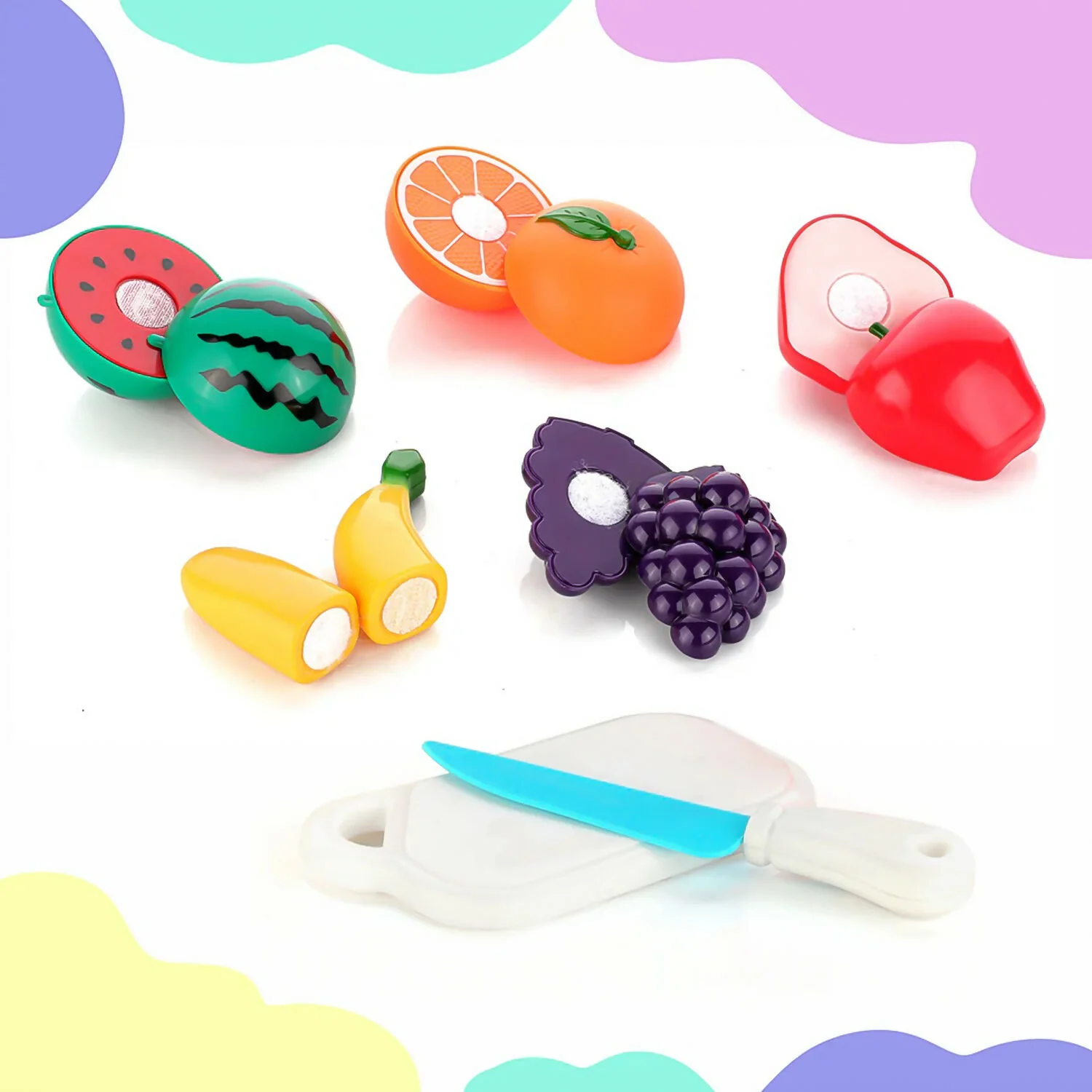 Kids Fruit Cutting Play Set with Velcro Fruits, Knife and Board for Learning Fun - Image 3