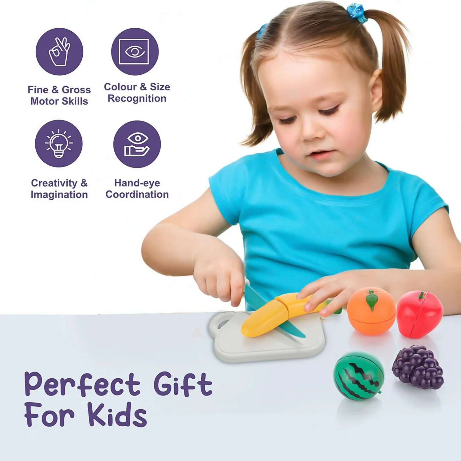 Kids Fruit Cutting Play Set with Velcro Fruits, Knife and Board for Learning Fun - Image 4
