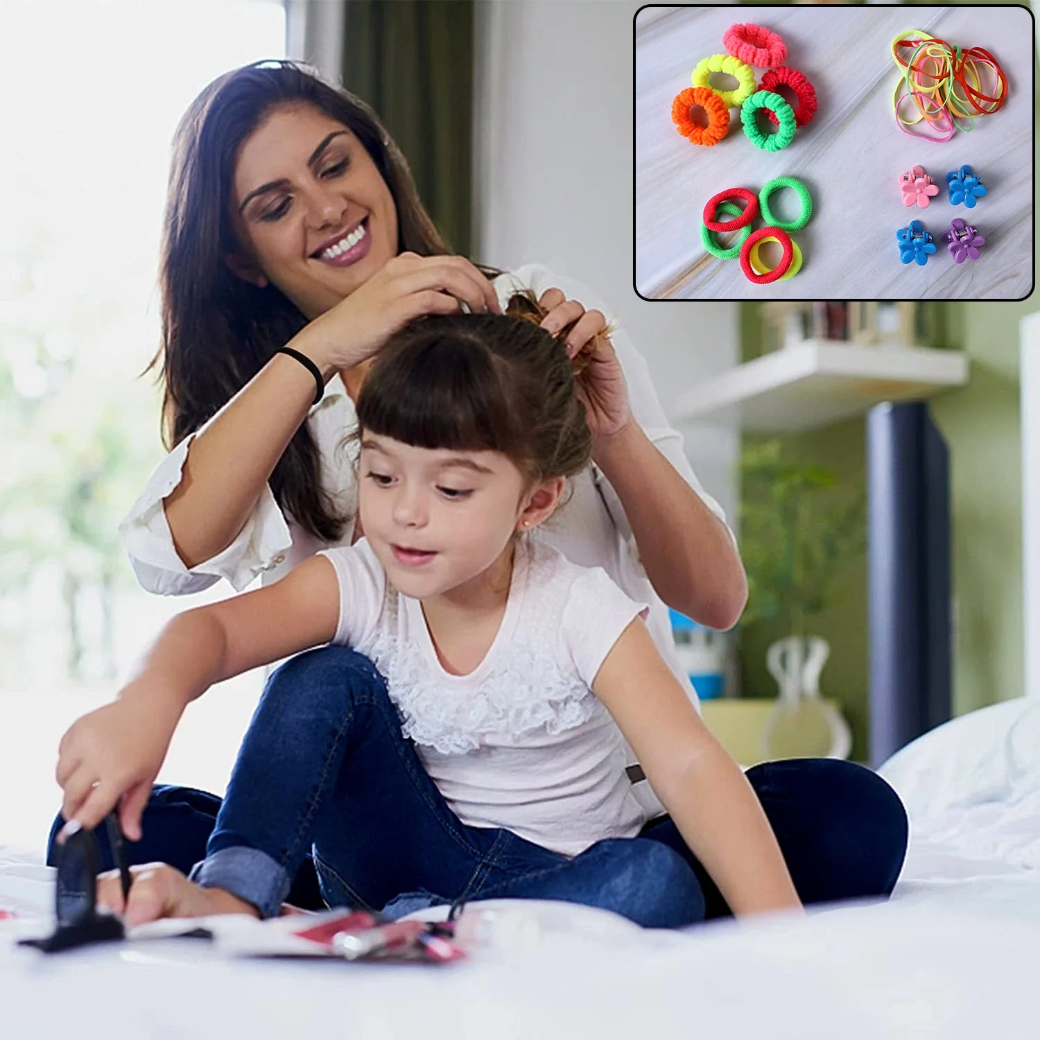 Kids Hair Bands, Rubber Bands & Cute Hair Clips in Storage Box (Mix Design / 1 Set) - Image 10