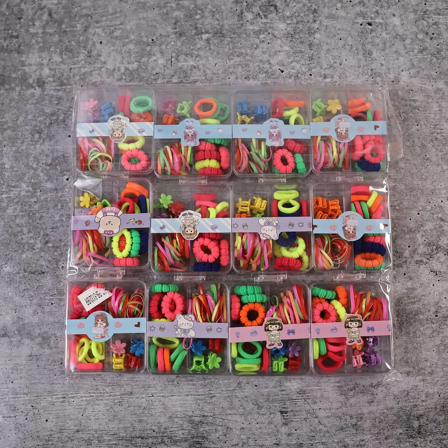 Kids Hair Bands, Rubber Bands & Cute Hair Clips in Storage Box (Mix Design / 1 Set) - Image 9