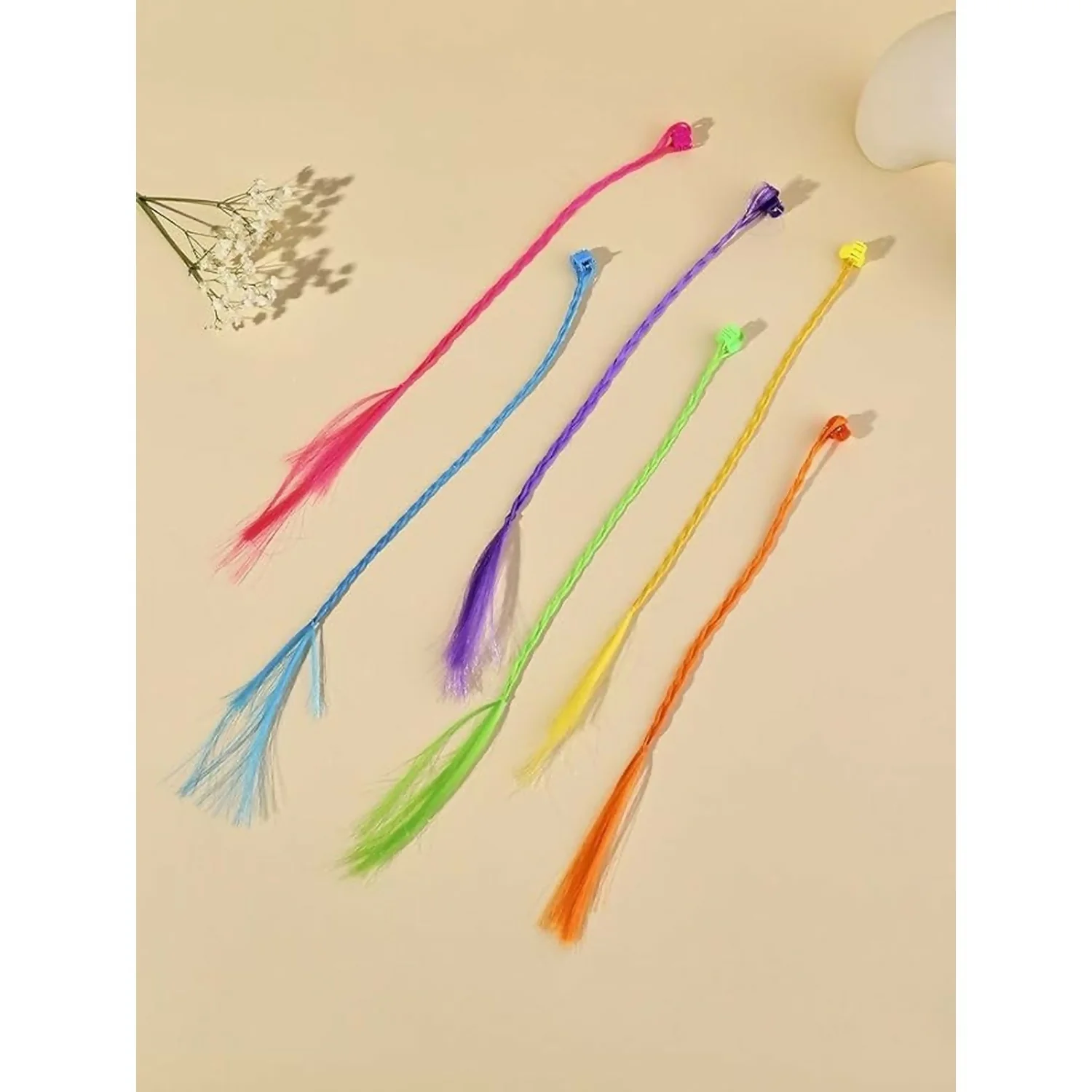 Kids Hair Braid Extensions with Clips | Fun Party Hair Accessories Pack of 6 - Image 2