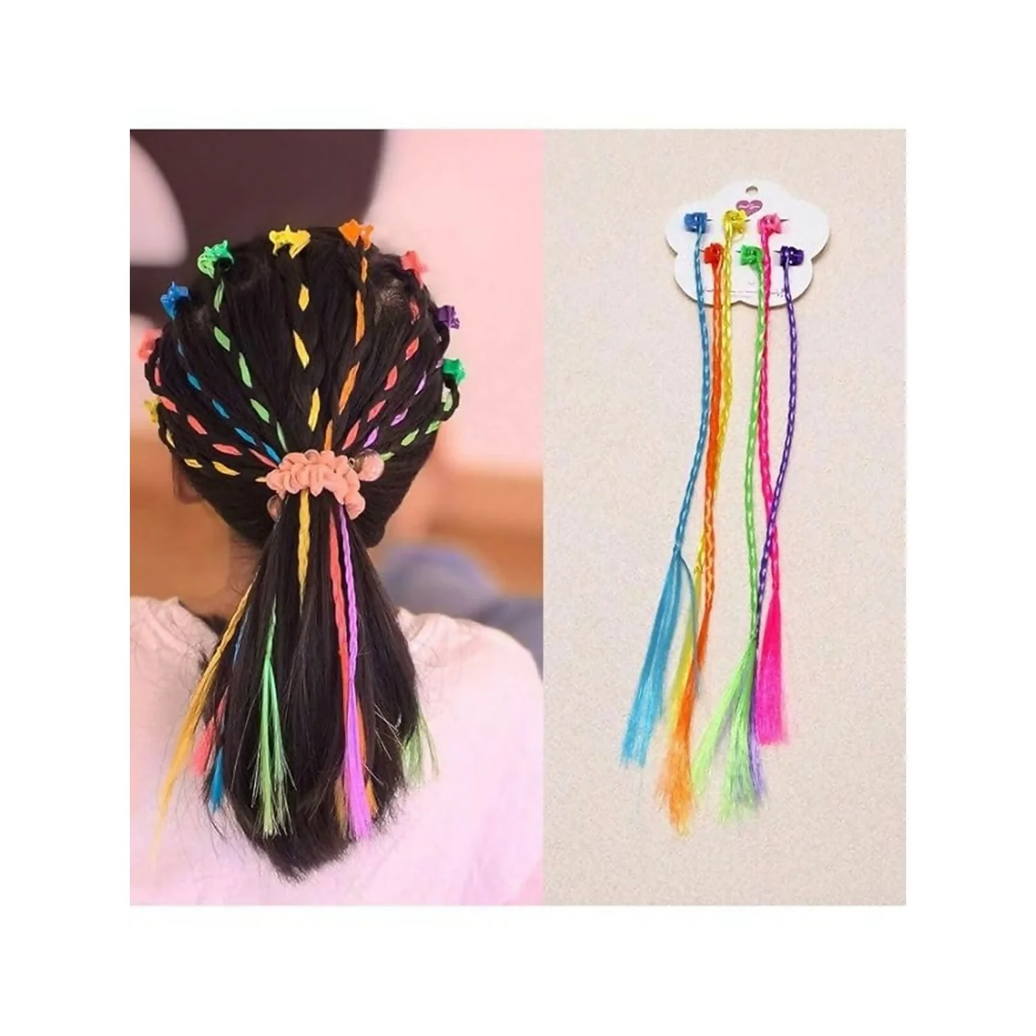 Kids Hair Braid Extensions with Clips | Fun Party Hair Accessories Pack of 6 - Image 4