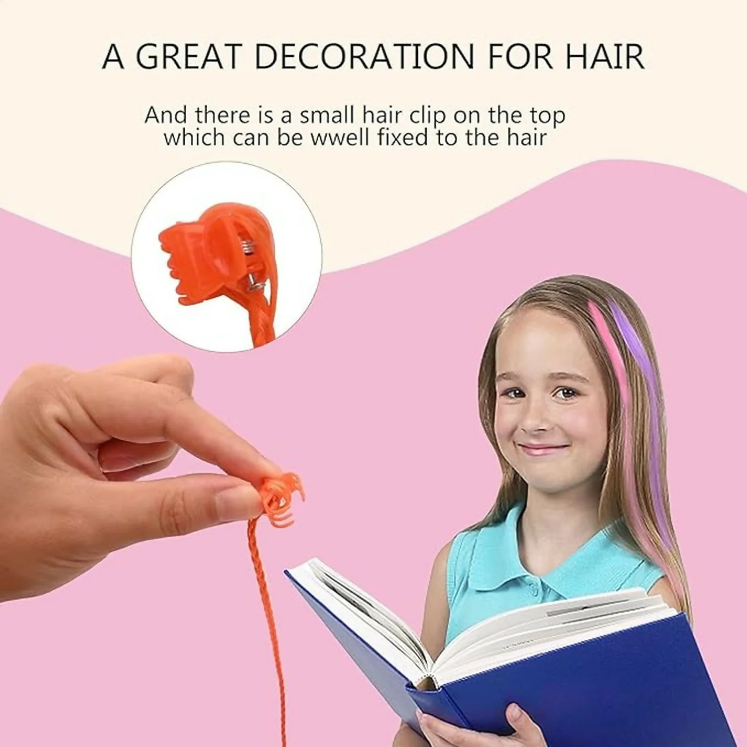 Kids Hair Braid Extensions with Clips | Fun Party Hair Accessories Pack of 6 - Image 5