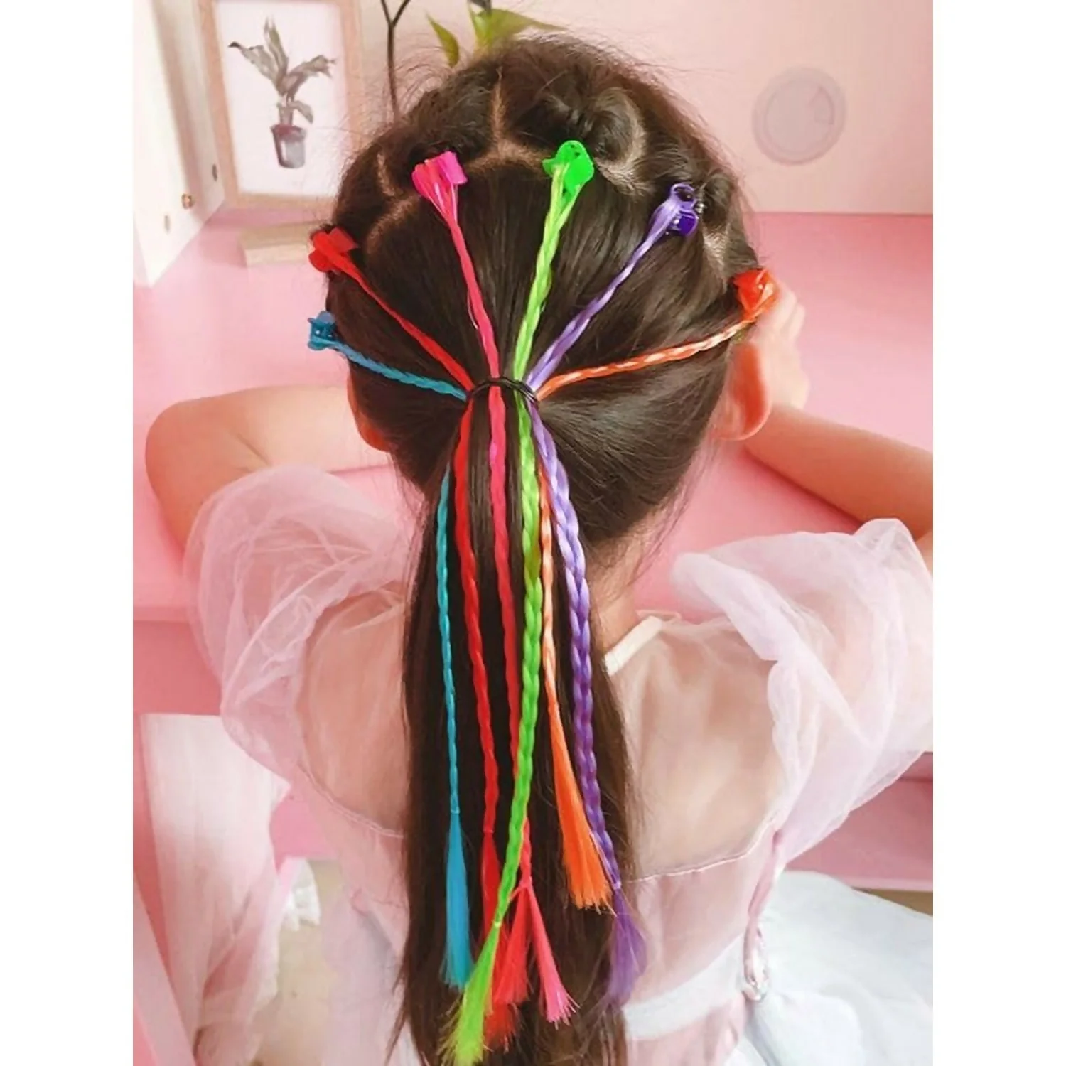 Kids Hair Braid Extensions with Clips | Fun Party Hair Accessories Pack of 6 - Image 7