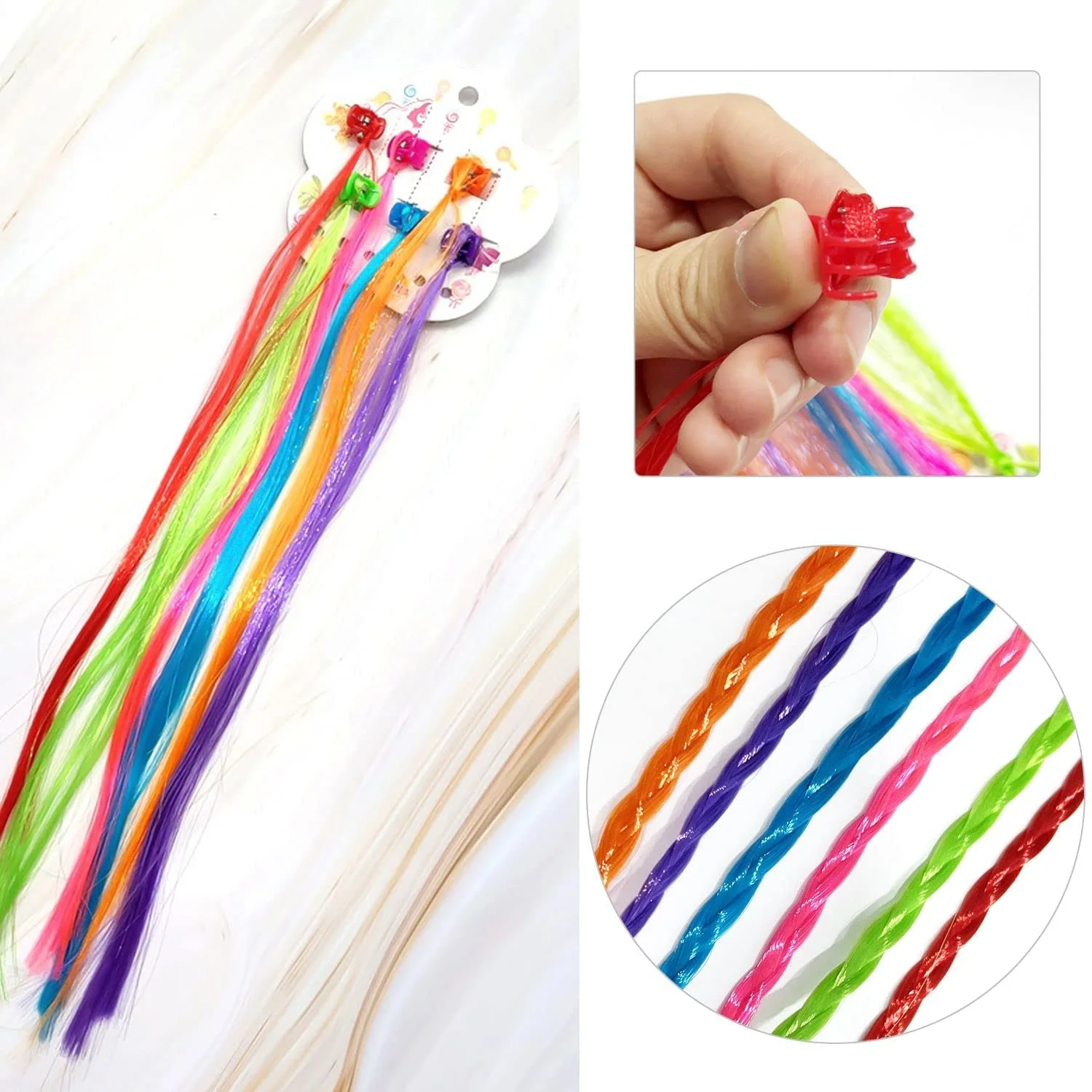 Kids Hair Extensions with Hair Clips (6 Pc Mix Color) - Image 4