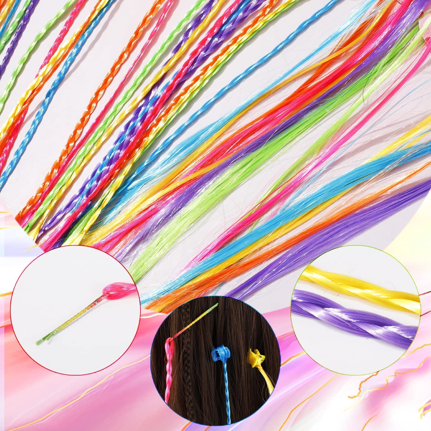 Kids Hair Extensions with Hair Clips (6 Pc Mix Color) - Image 6