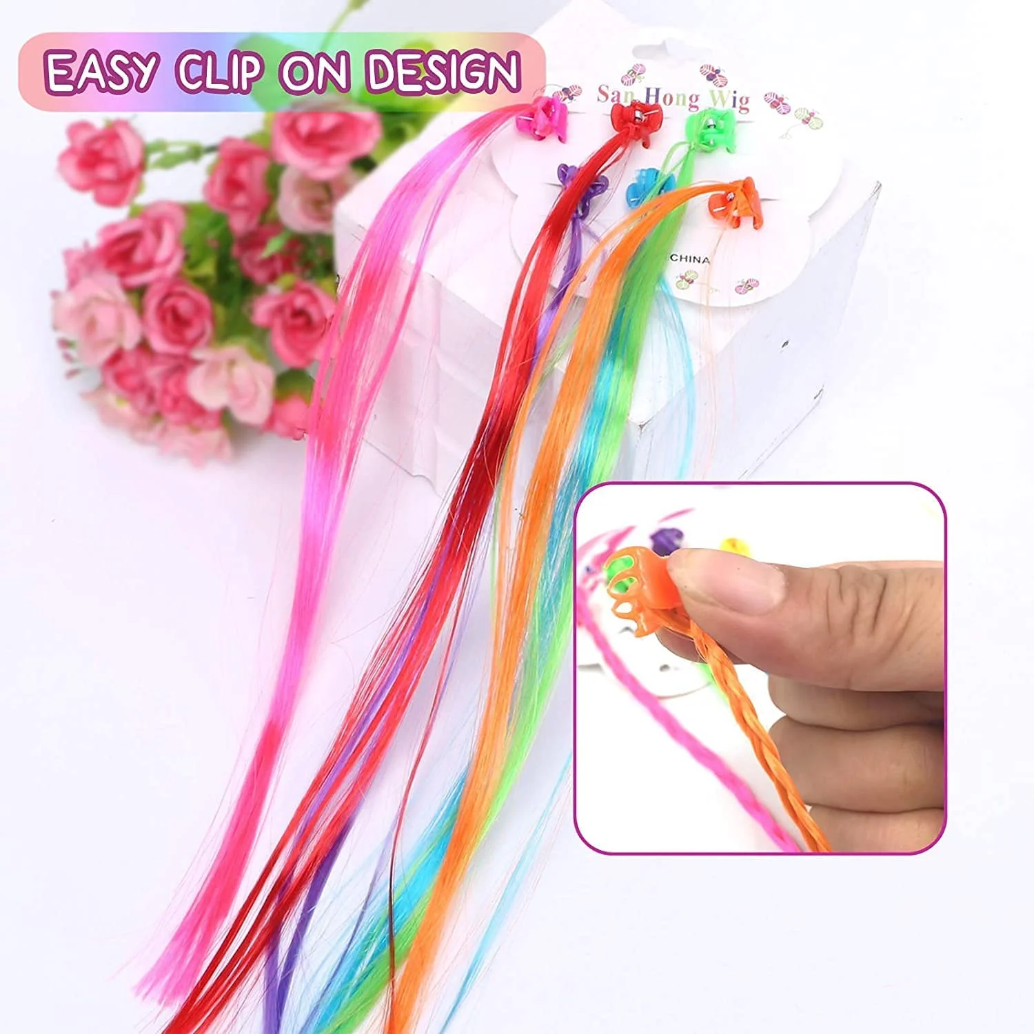 Kids Hair Extensions with Hair Clips (6 Pc Mix Color) - Image 8