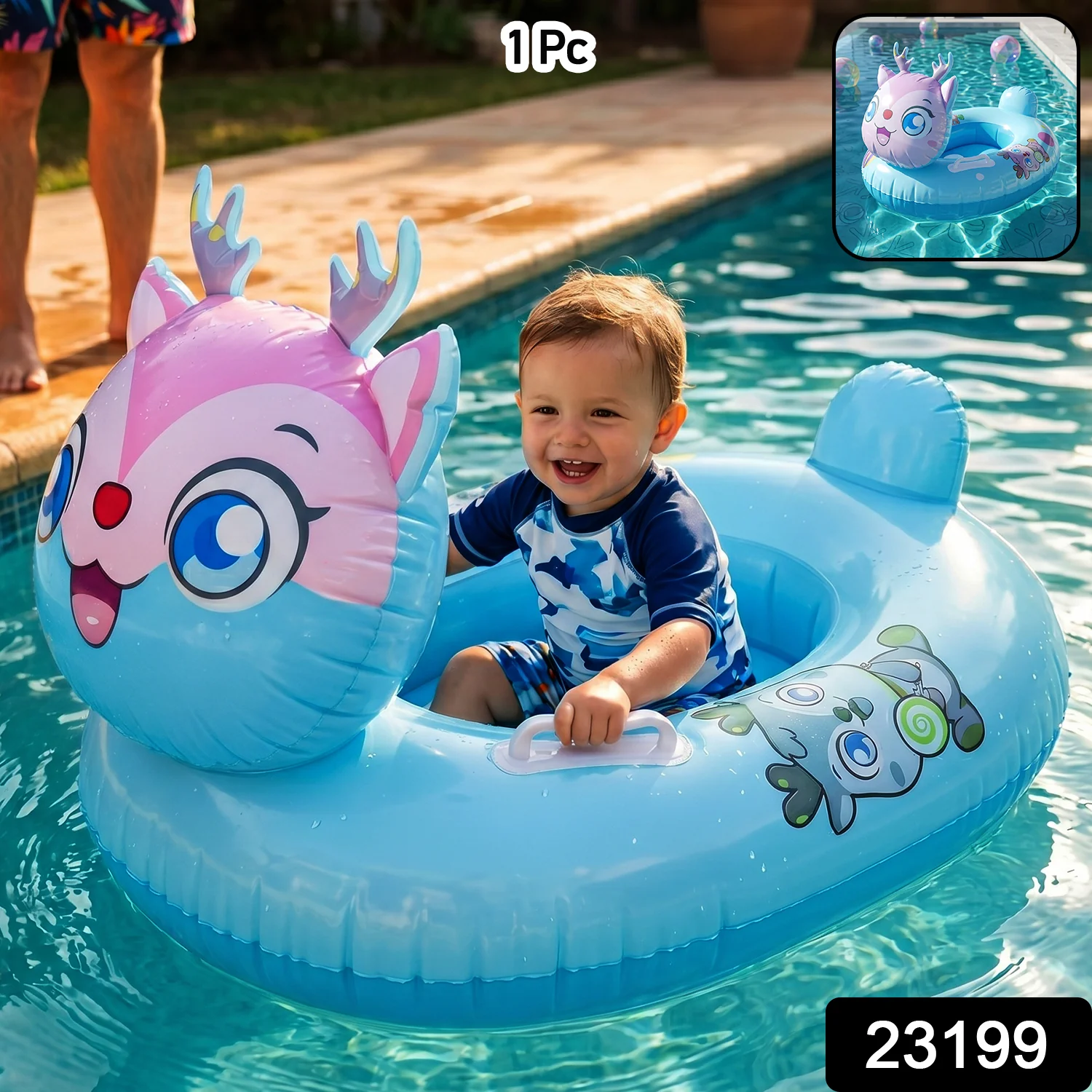 Kids Inflatable Cartoon Animal Swim Ring Pool Float with Safety Handle – 1 Pc - Image 2