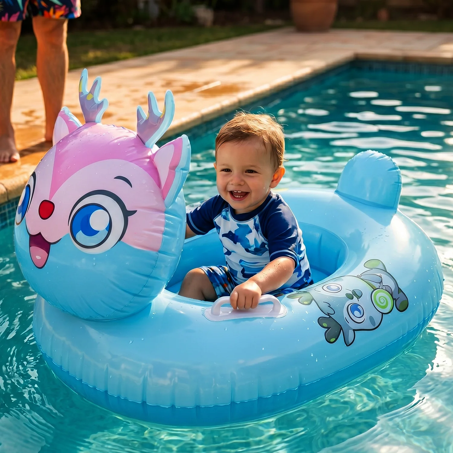 Kids Inflatable Cartoon Animal Swim Ring Pool Float with Safety Handle – 1 Pc - Image 3