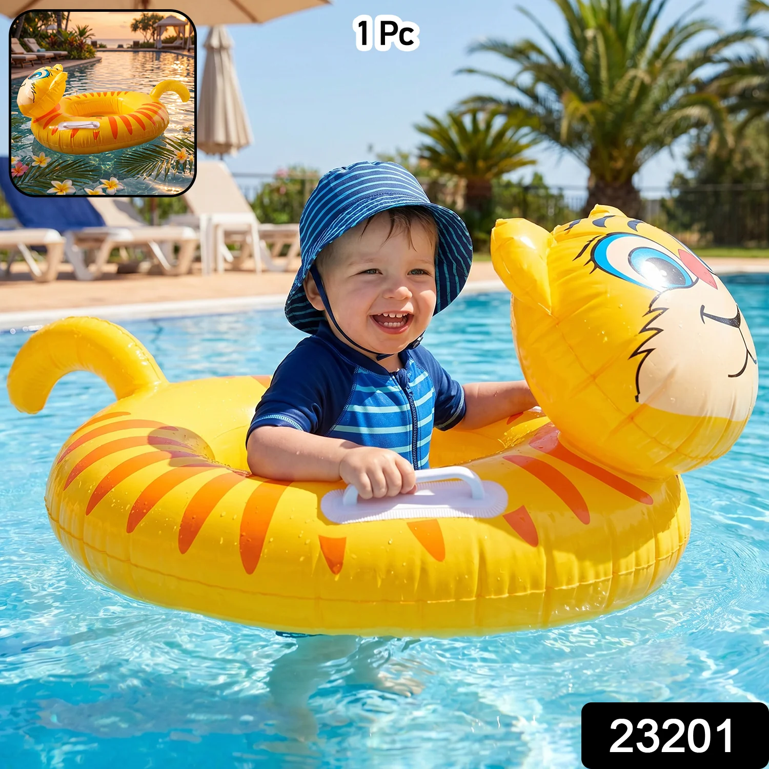 Kids Inflatable Tiger Swim Ring Pool Float with Handle Grip – 1 Pc - Image 2