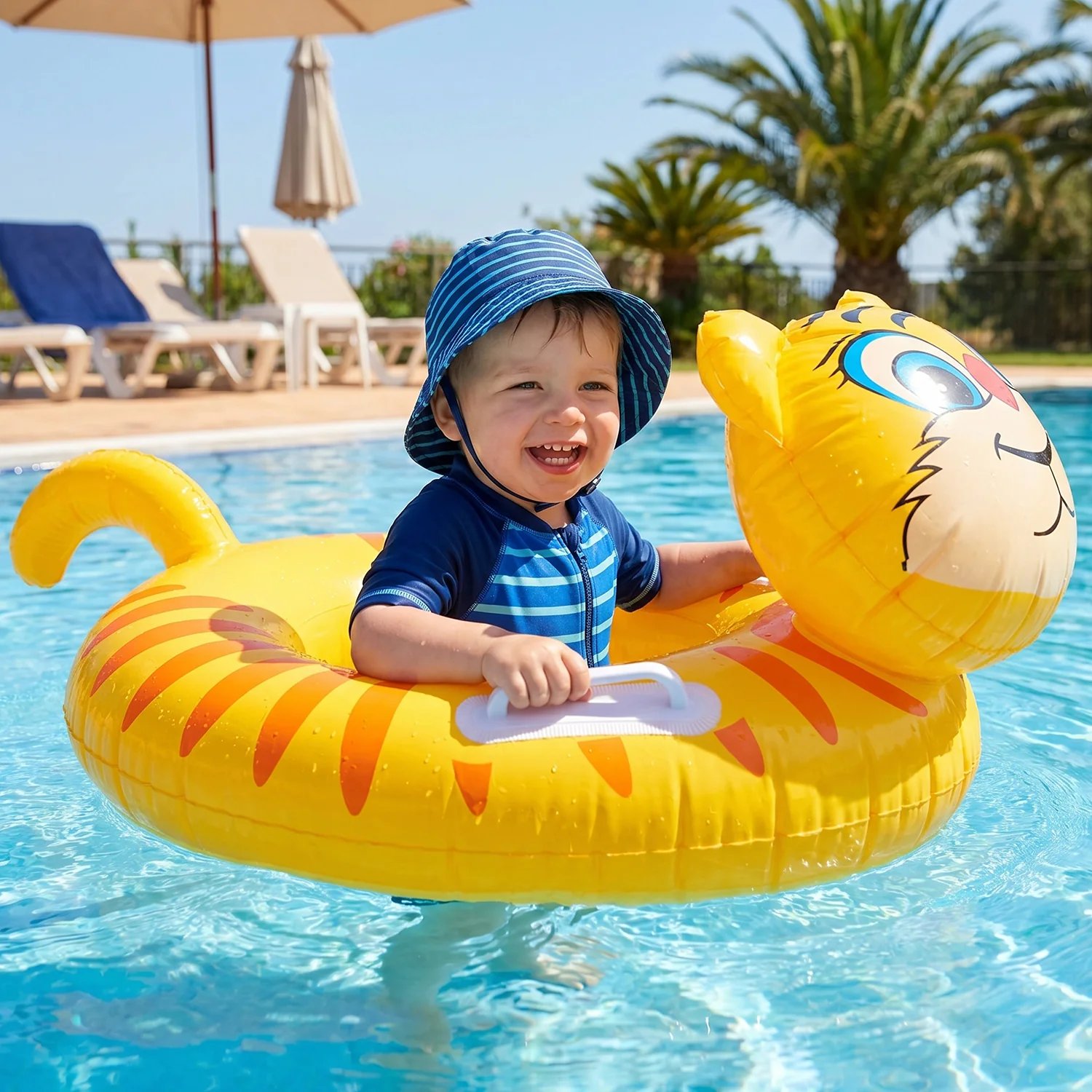 Kids Inflatable Tiger Swim Ring Pool Float with Handle Grip – 1 Pc - Image 3
