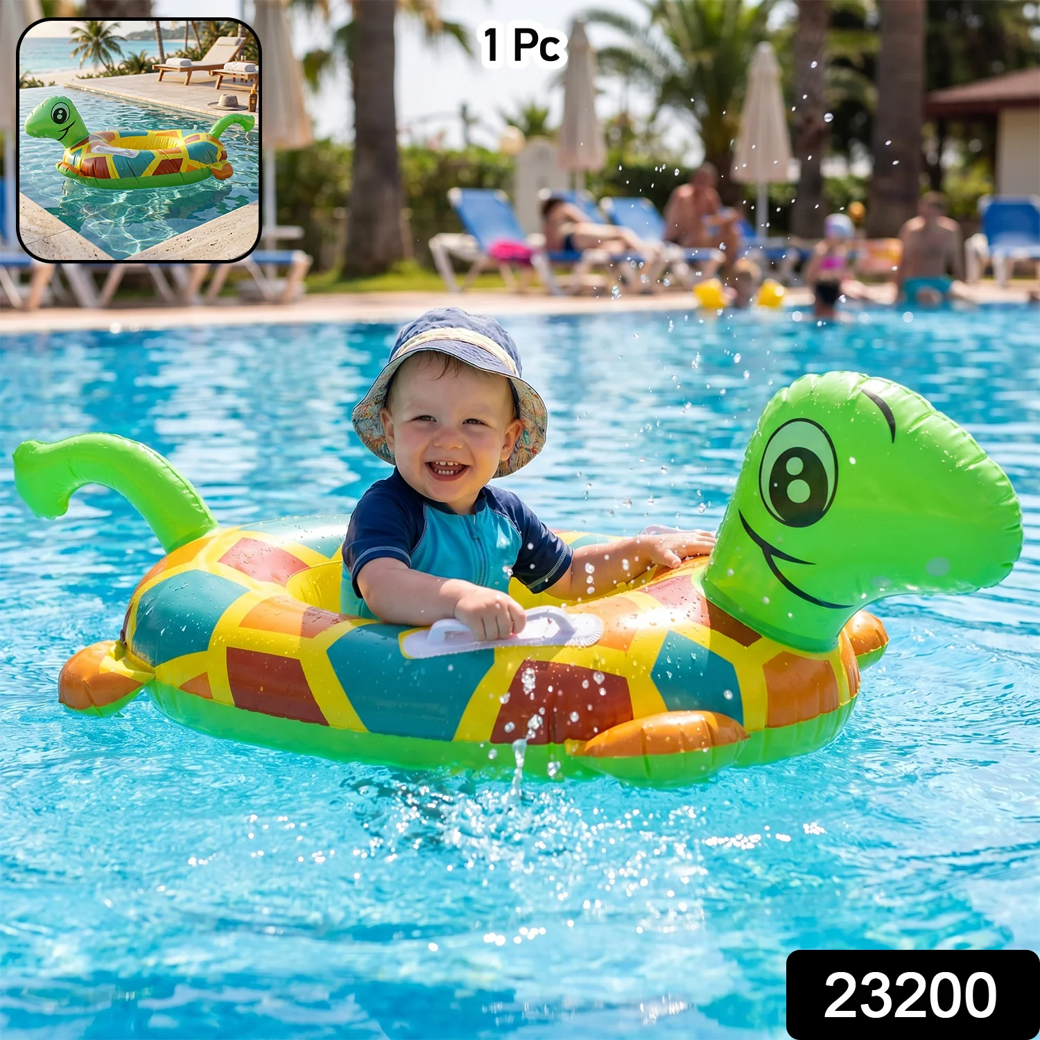 Kids Inflatable Turtle Swim Ring Pool Float with Handle Grip – 1 Pc - Image 2