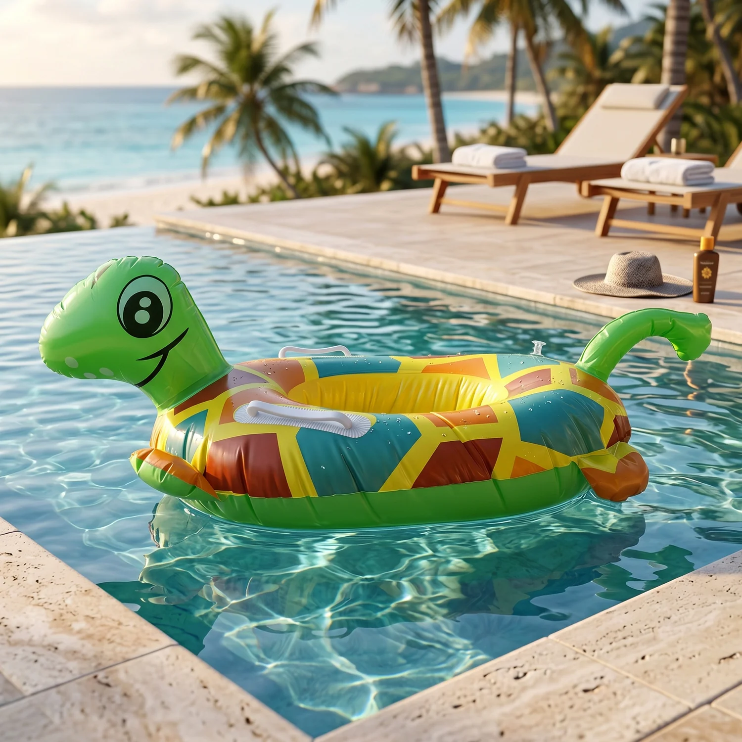 Kids Inflatable Turtle Swim Ring Pool Float with Handle Grip – 1 Pc - Image 5