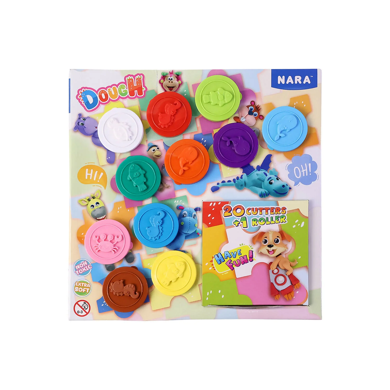 Kids Modelling Dough Clay Play Set with 20 Cutters and Roller Fun Learning Kit (Mix Colour, 11 x 20Gm)) - Image 4