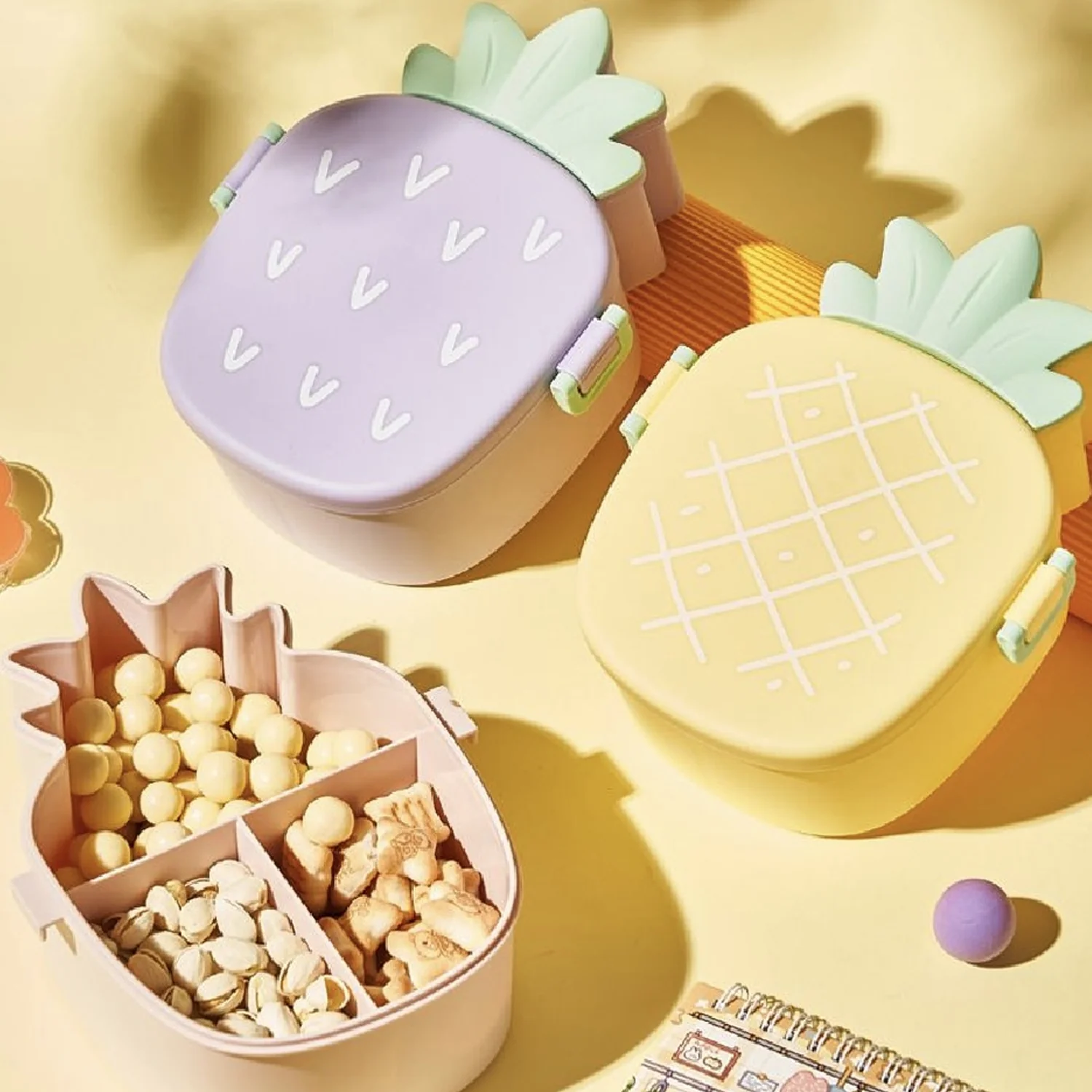 Kids Lunch Box Cute Pineapple Shaped Bento Box with Fork Spoon  Office Lunch Box (1 Pc ) - Image 11