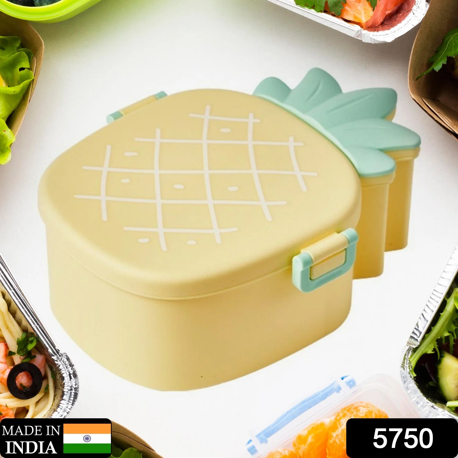 Kids Lunch Box Cute Pineapple Shaped Bento Box with Fork Spoon  Office Lunch Box (1 Pc ) - Image 2