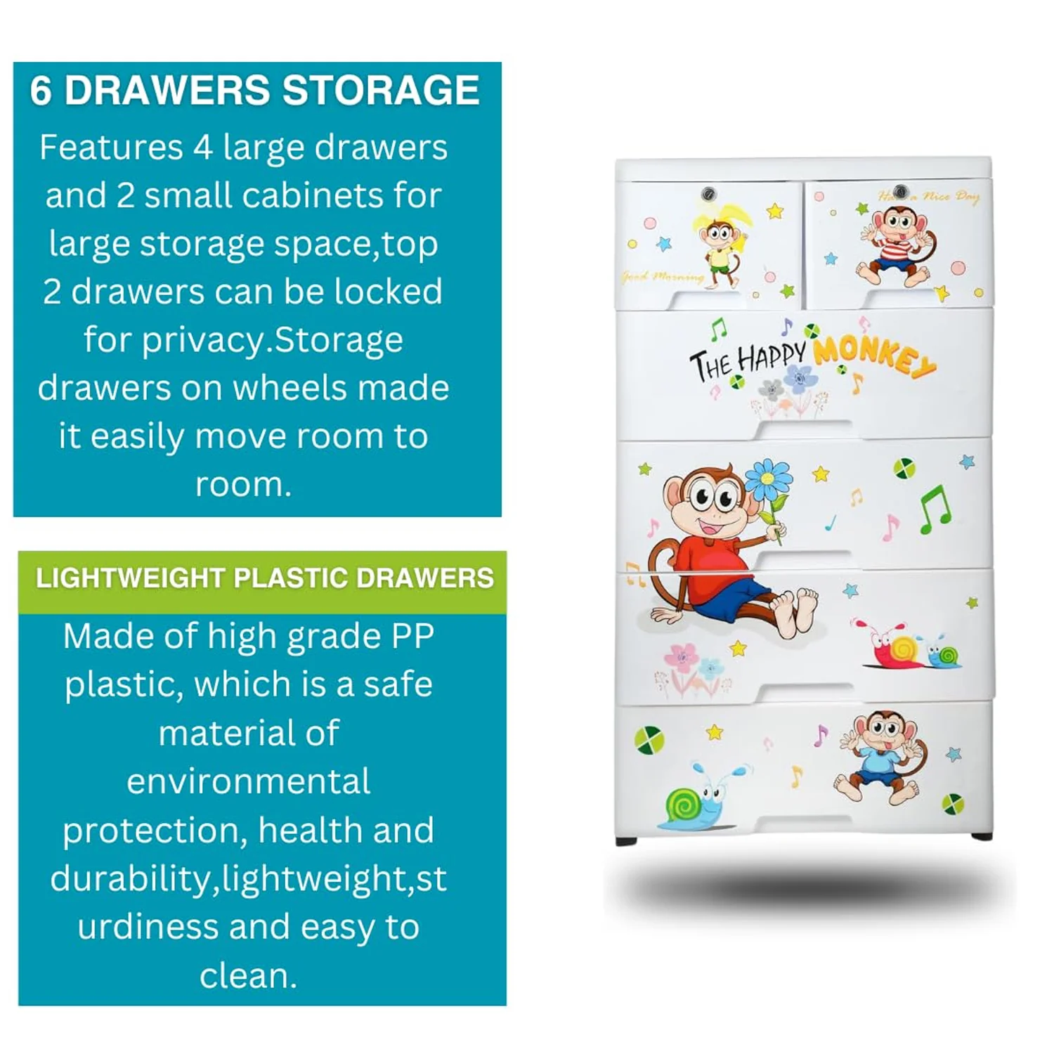 Kid's Plastic Chest of 6 Drawers, Multi-Purpose Storage Organizer/Wardrobe for Kids - Image 5