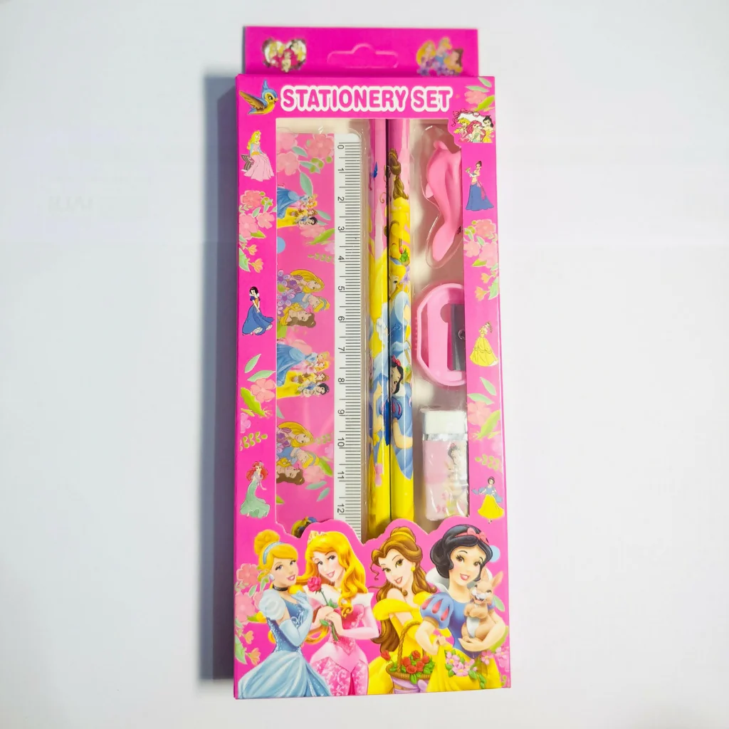 Kids Princess Stationery Set with 2 Pencils, Ruler, Eraser, Sharpener & Grip - Image 2