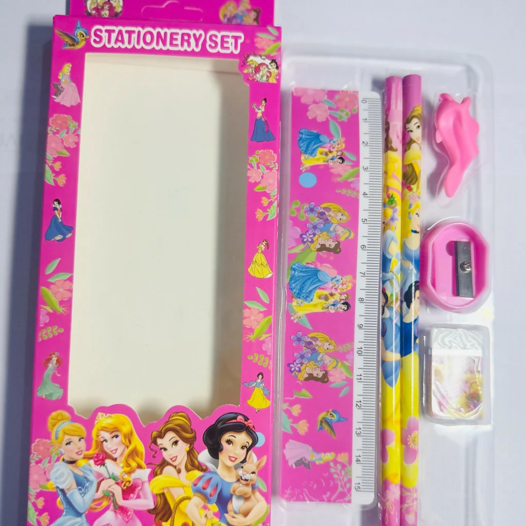Kids Princess Stationery Set with 2 Pencils, Ruler, Eraser, Sharpener & Grip - Image 3