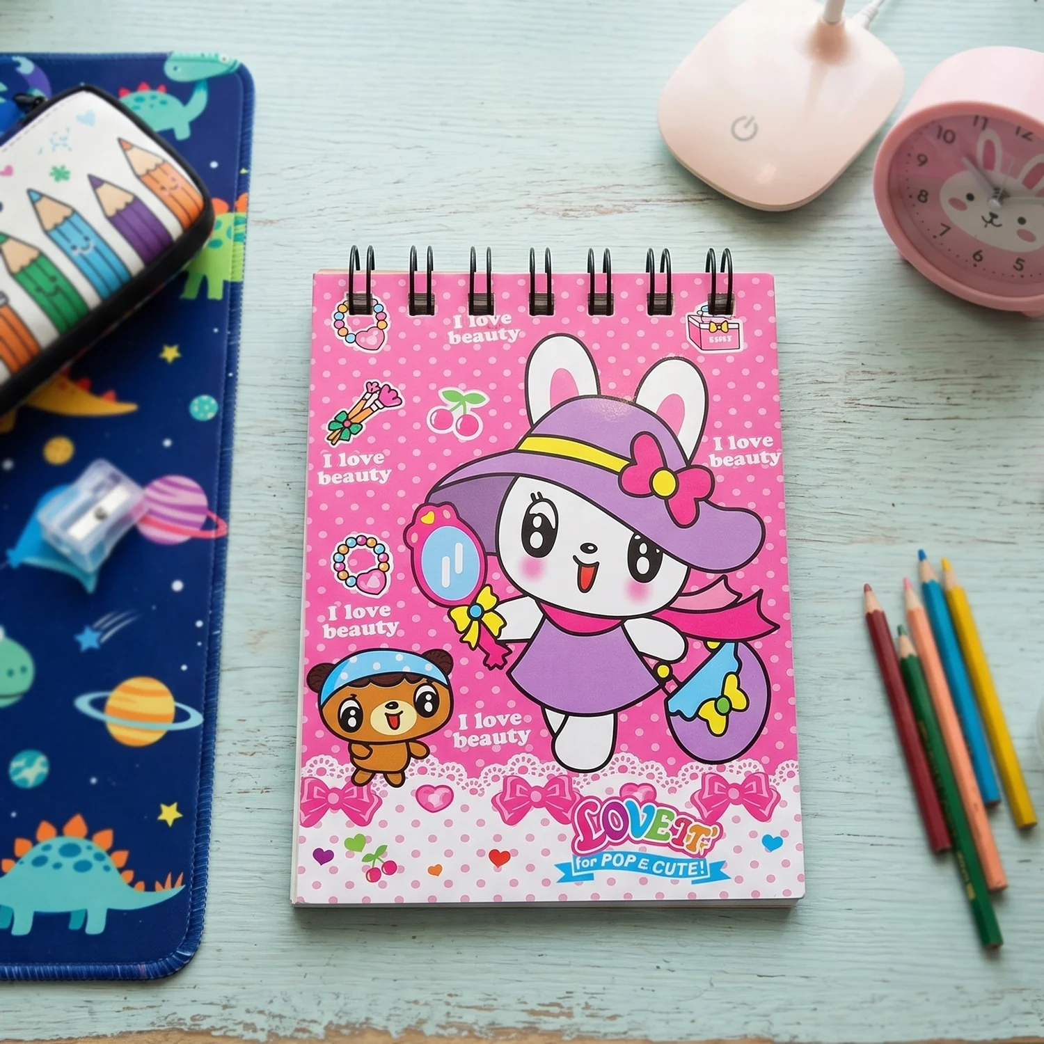 7-In-1 Cute Pink Stationery Set with Ruler, Pencil, Eraser, Notebook, Sharpener - Image 3