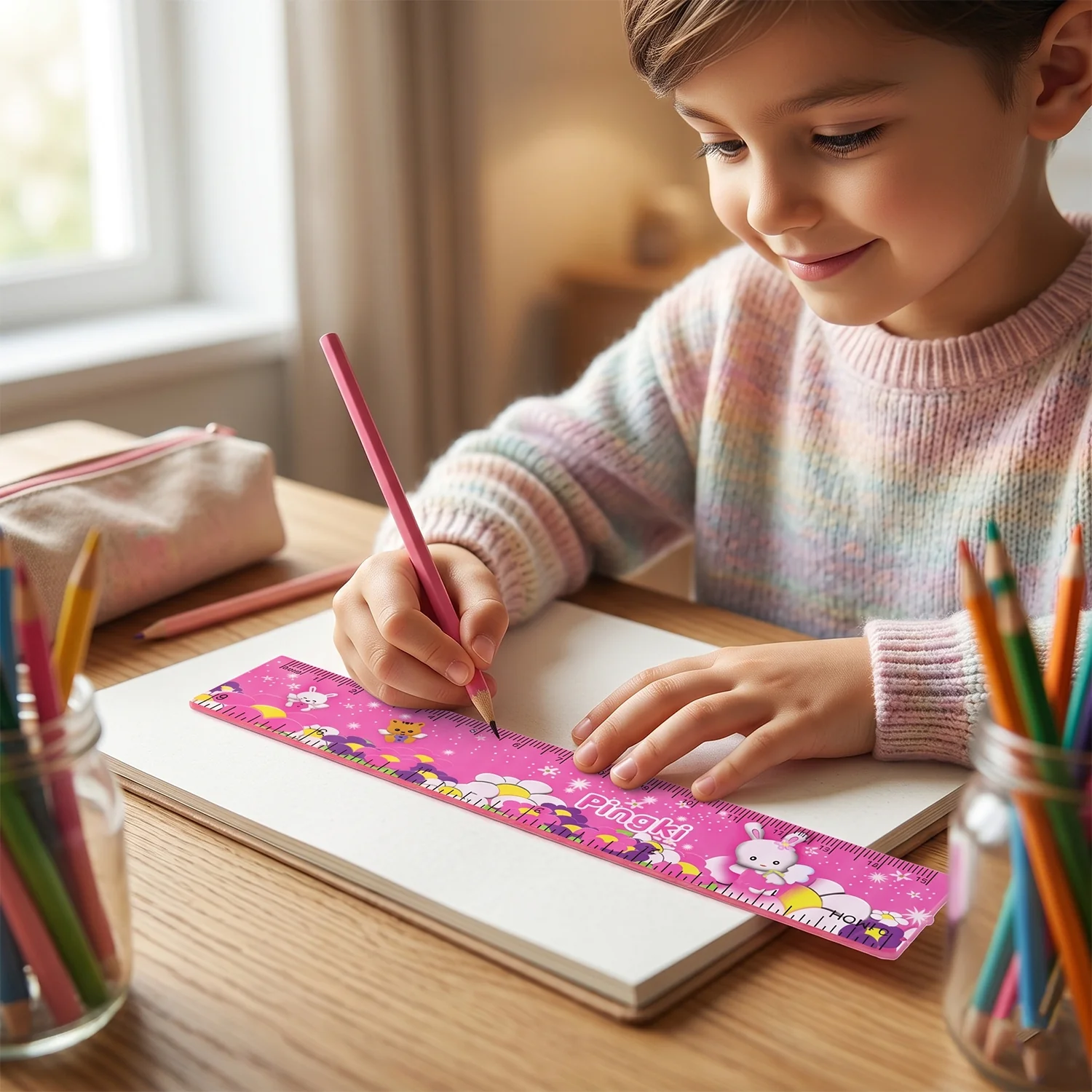 7-In-1 Cute Pink Stationery Set with Ruler, Pencil, Eraser, Notebook, Sharpener - Image 5