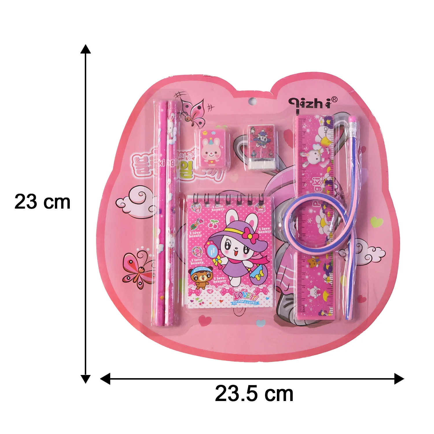 7-In-1 Cute Pink Stationery Set with Ruler, Pencil, Eraser, Notebook, Sharpener - Image 6