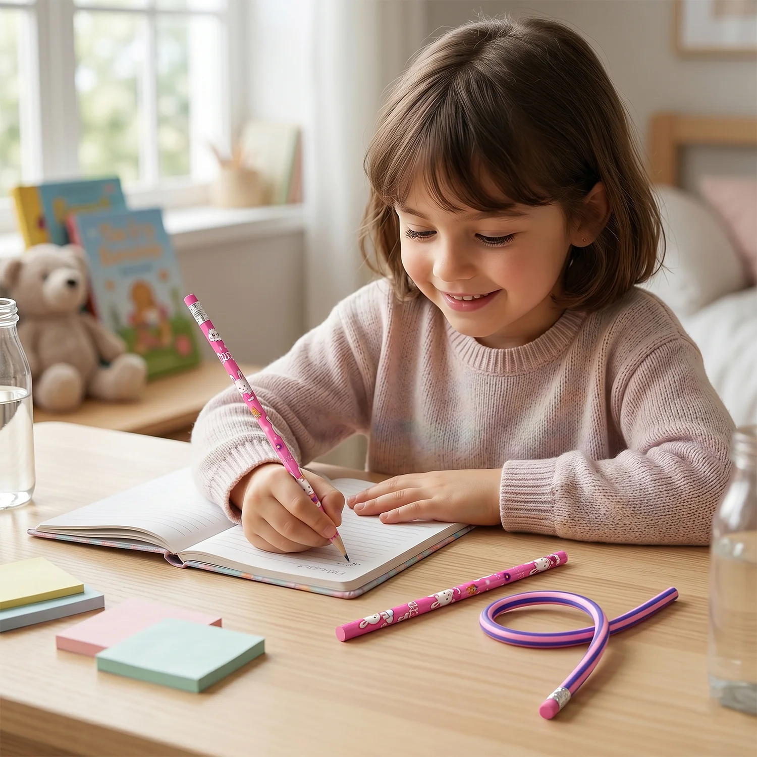7-In-1 Cute Pink Stationery Set with Ruler, Pencil, Eraser, Notebook, Sharpener - Image 7