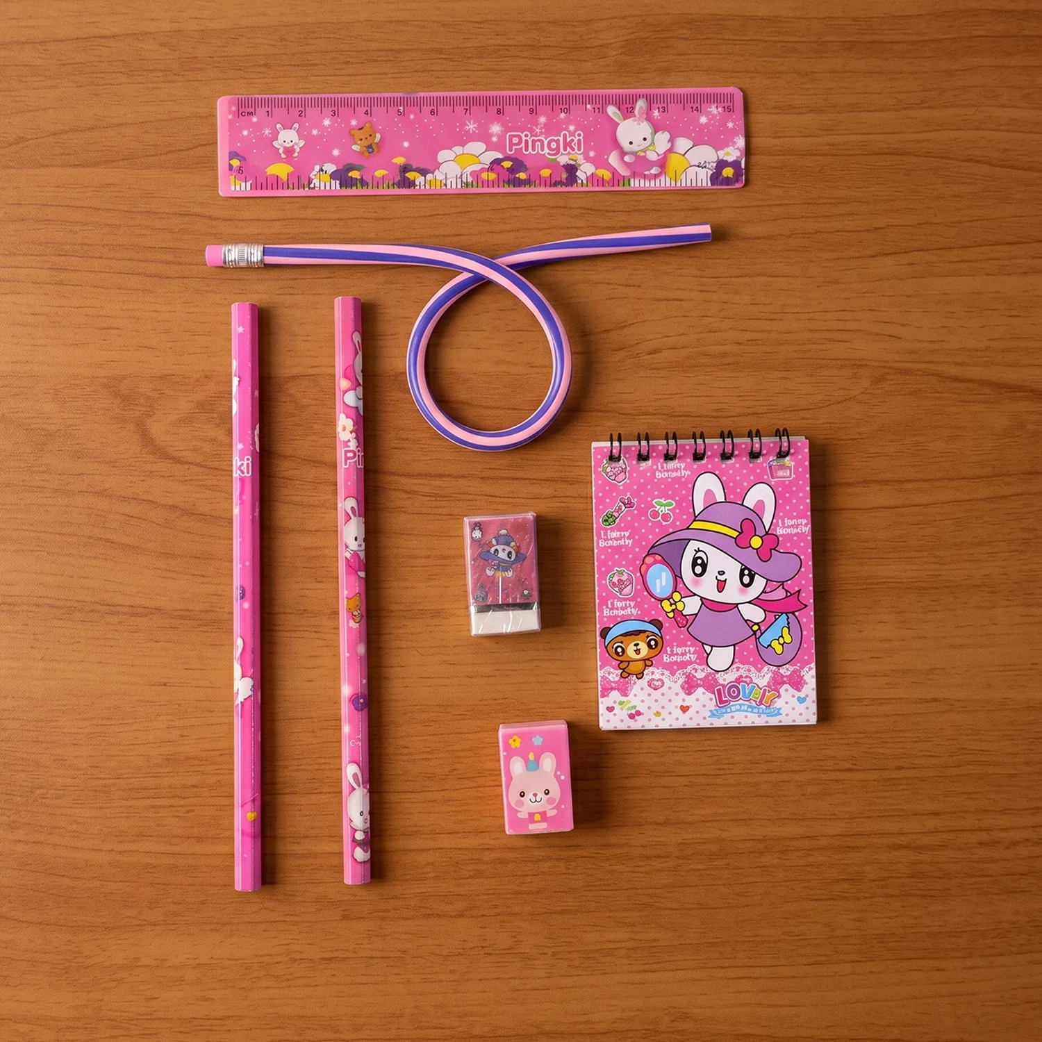 7-In-1 Cute Pink Stationery Set with Ruler, Pencil, Eraser, Notebook, Sharpener - Image 8