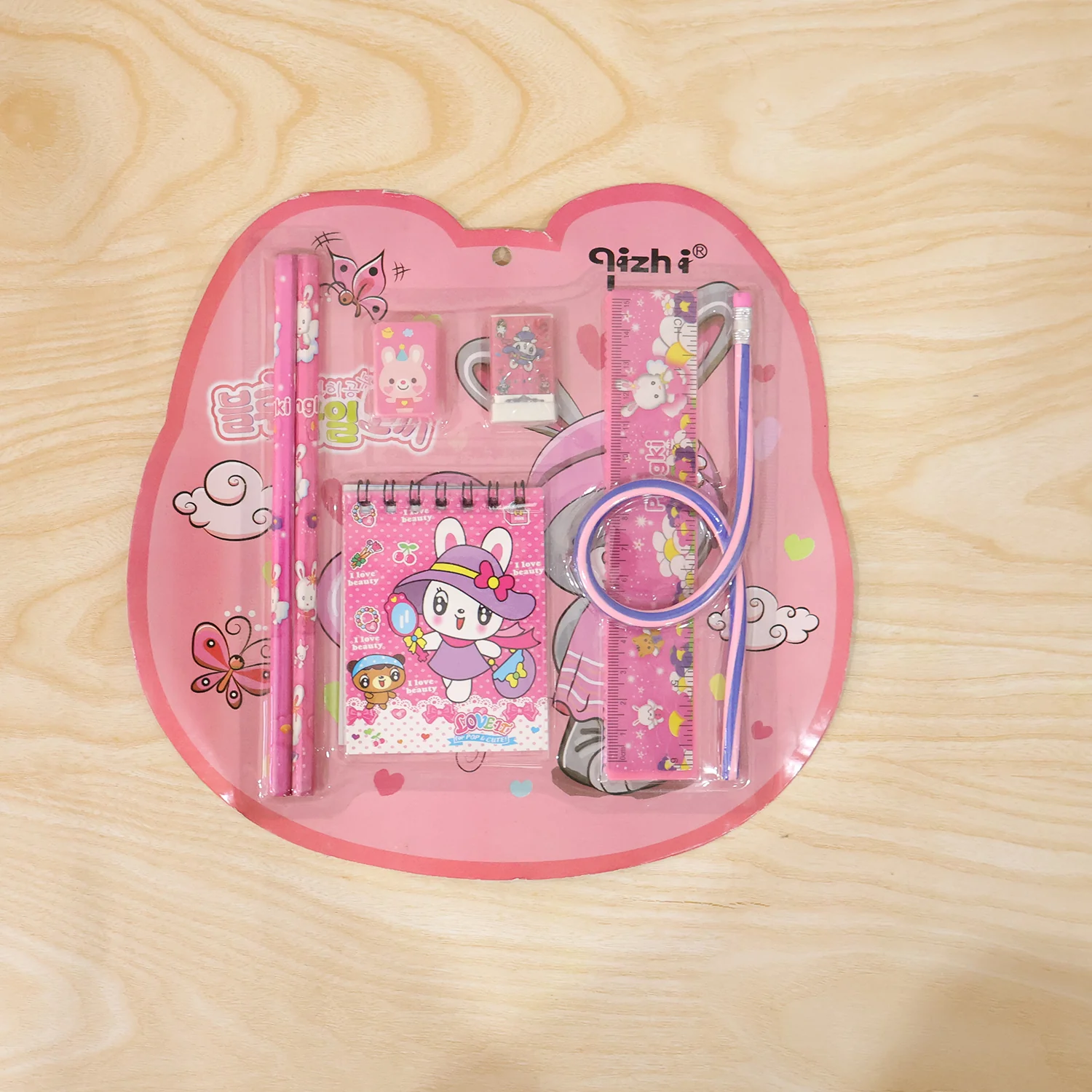 7-In-1 Cute Pink Stationery Set with Ruler, Pencil, Eraser, Notebook, Sharpener - Image 9
